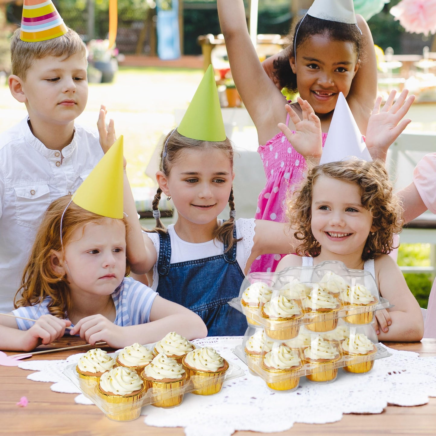 LotFancy (6 Count x 40 Sets) Cupcake Containers, Half Dozen Clear Cupcake Boxes, Thick Plastic Muffin Holders with Detachable Tall Dome Lid, Disposable Cupcake Carriers, BPA Free, Standard Size