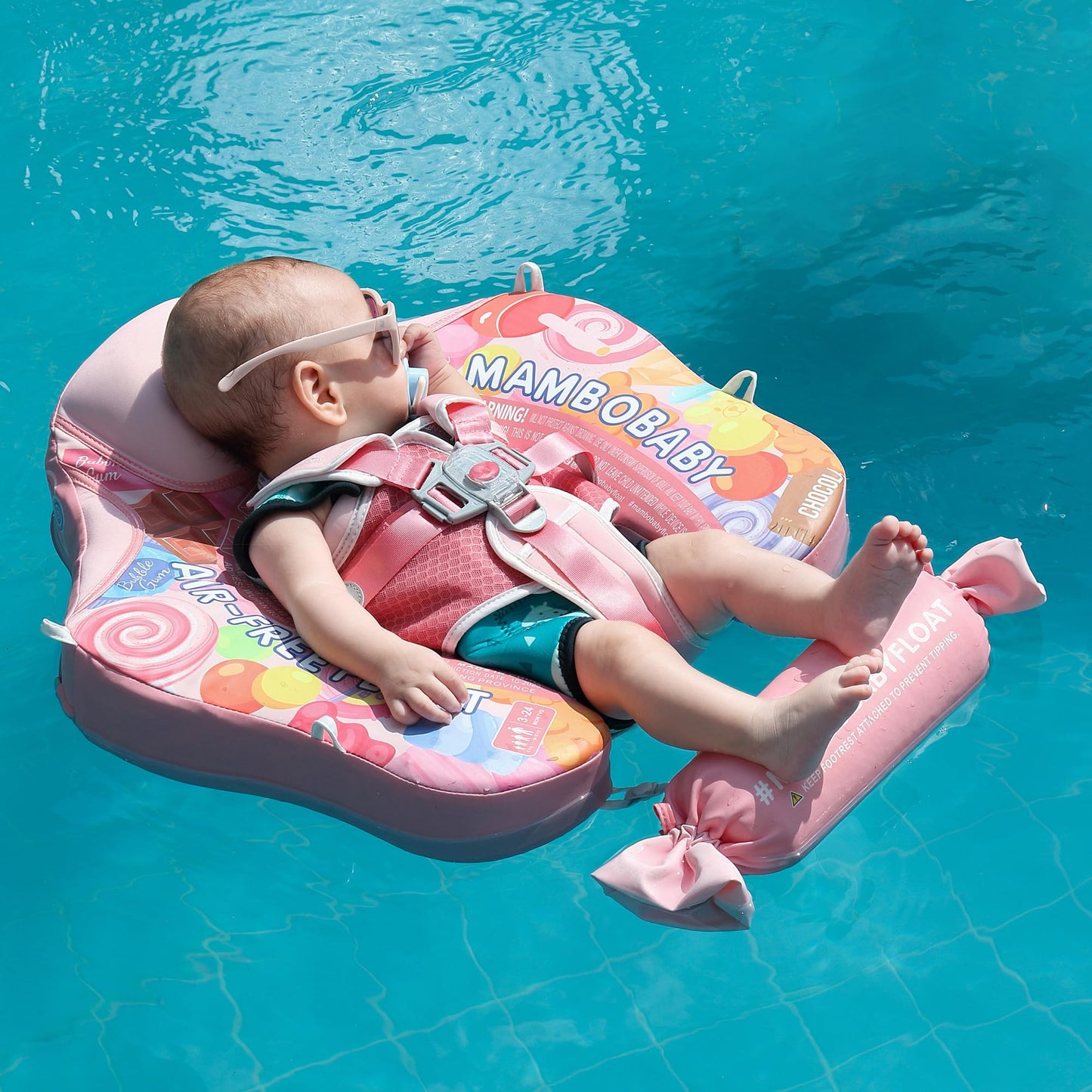 Mambobaby Float with Canopy Removable Baby Swimming Pool Float Non Inflatable Baby Safety Float Upgraded Tail Soft Skin-Friendly Material Swim Float for Toddler Infant 3-24 Months, Candy