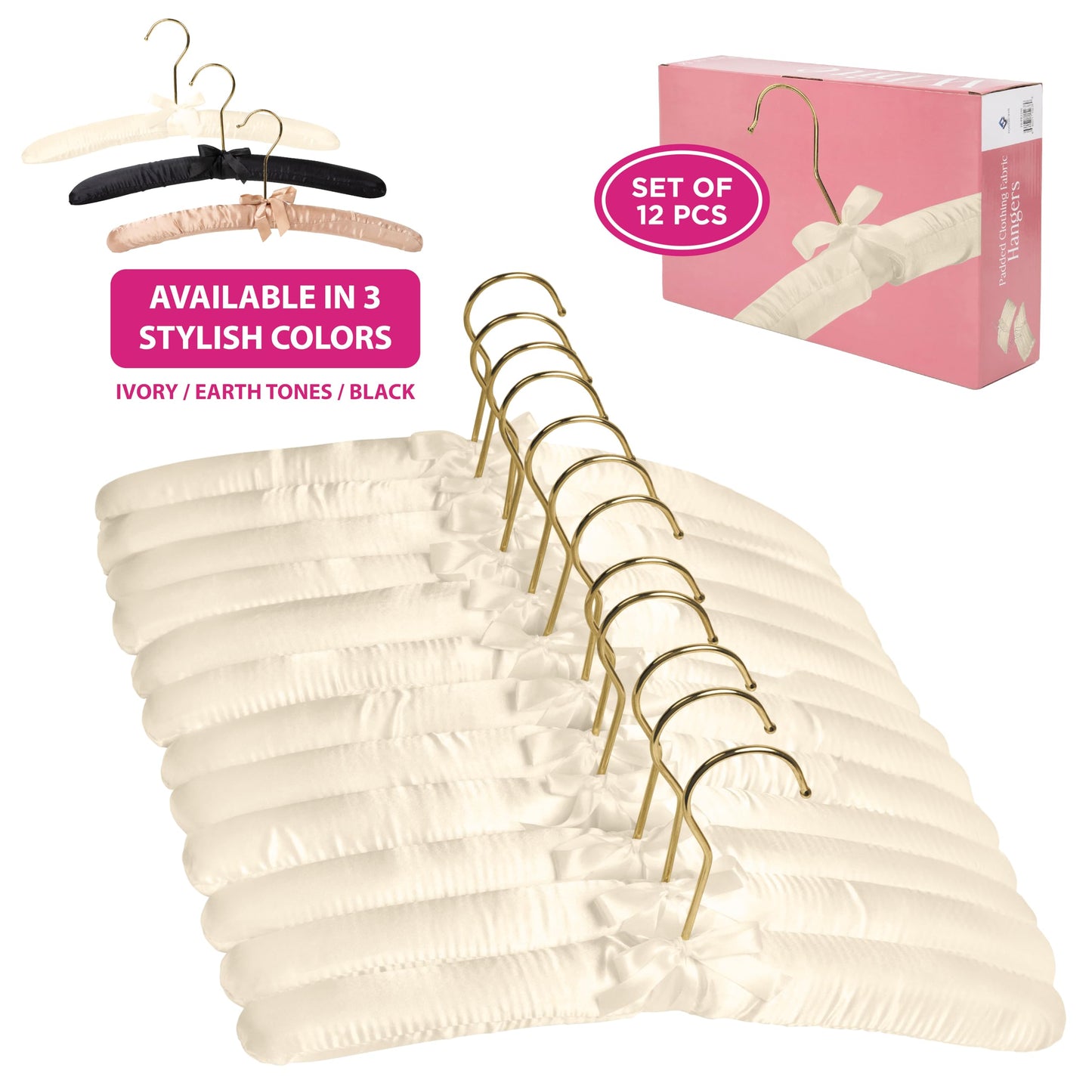 Premium Padded Hangers for Women’s Clothing - Set of 12 Non-Slip Fabric Hangers for Sweaters, Dresses, Coats, Wedding & Bride Hanger, Ivory