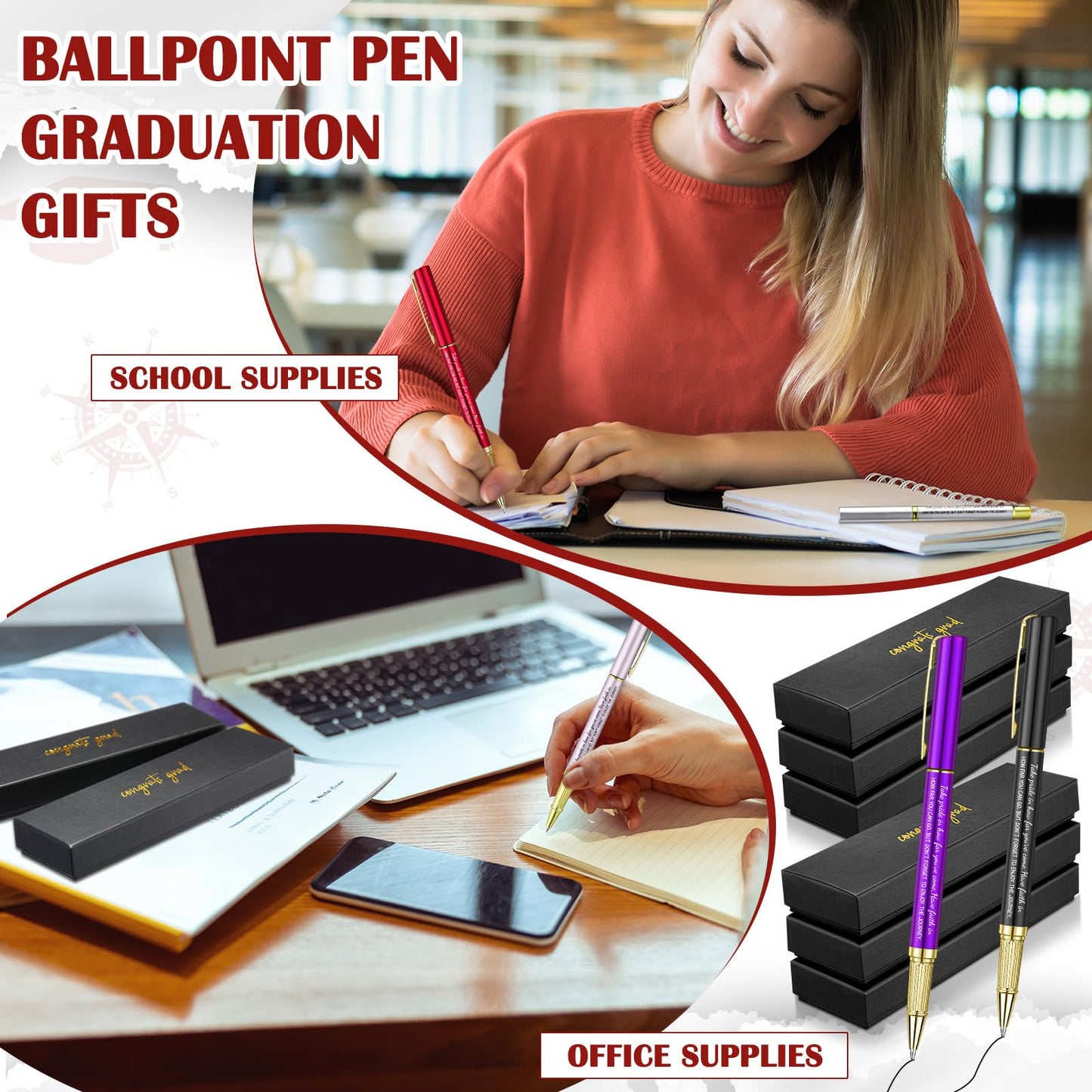 FoldTier 30 Set Graduation Pen Gifts Inspirational Ballpoint Pens with Congrats Grad Gift Boxes Funny Graduate Party Favor Gift for Class of 2026 Graduation Party Office School Stationery Supply