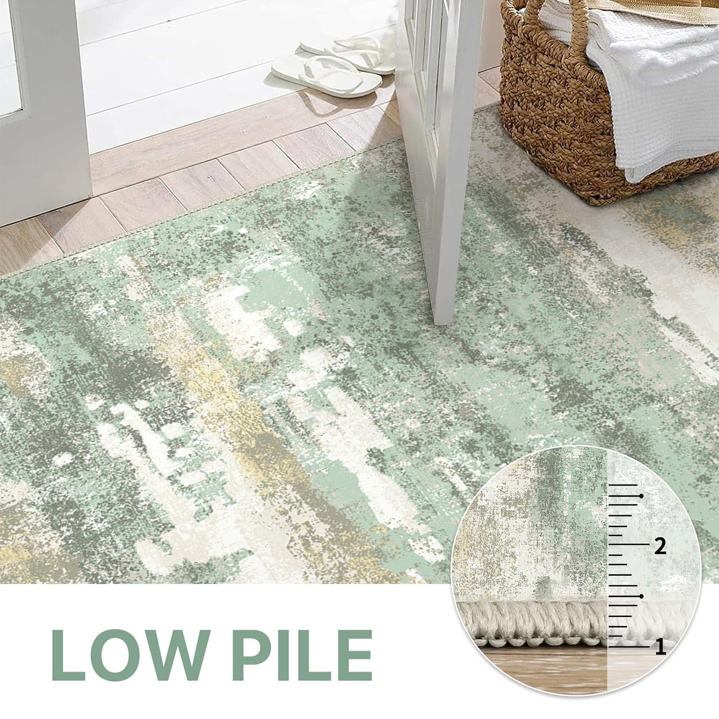 BEIMO Area Rugs 5x7 for Living Room Bedroom, Modern Abstract Machine Washable Large Light Green Rug Soft Rug, Low Pile Floor Carpet with Non Slip Backing for Dining Room