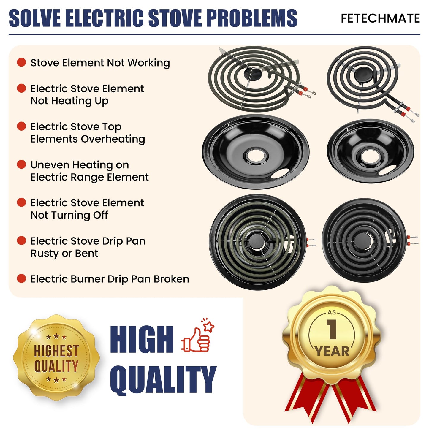 5304430149 5304430150 Black Porcelain Drip Pan & MP22YA Electric Stove Burner Replacement for F-rigidaire/Ken-more/T-appan, 318067041 318067051 Stove Drip Pans & Stove Burner Replacement by Fetechmate