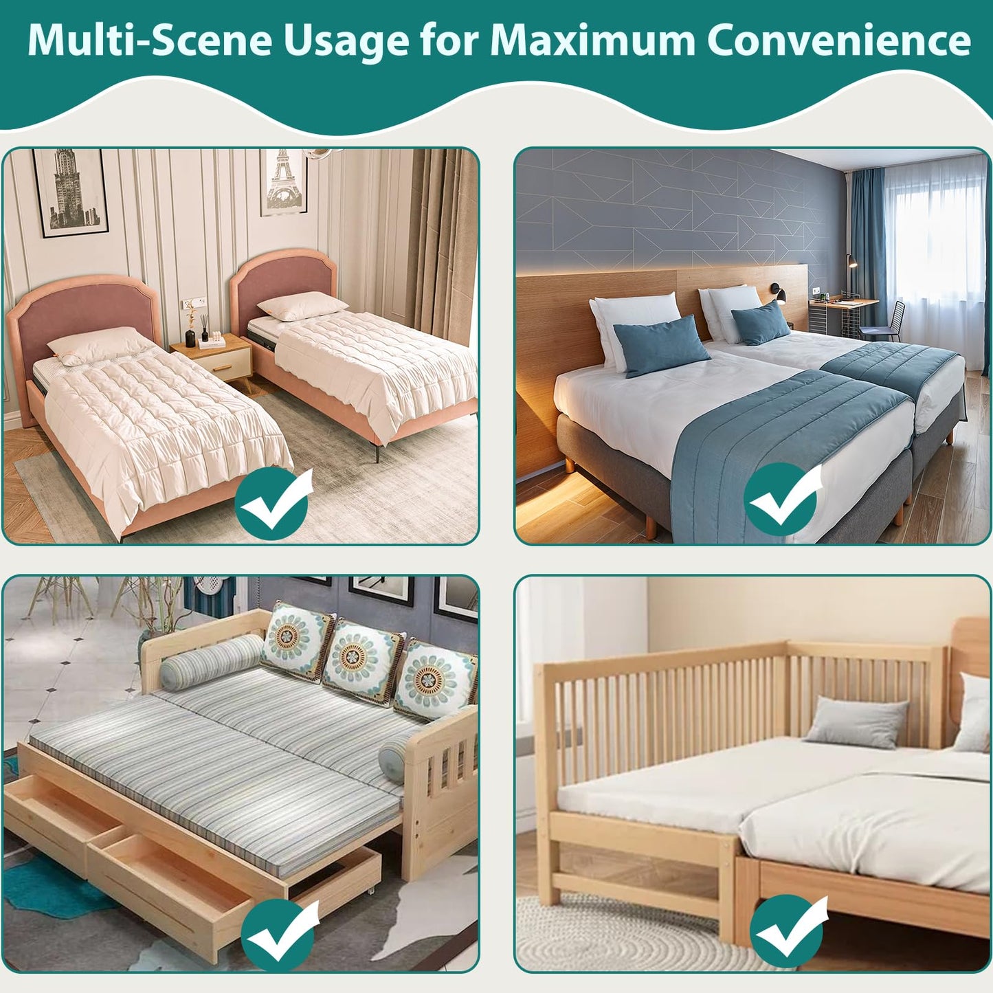 Selectico 12" Extra Wide Split King Gap Filler for Adjustable Bed, Bed Bridge Twin to King Converter with Washable Cover, Close The Gap (0-1.5"),White
