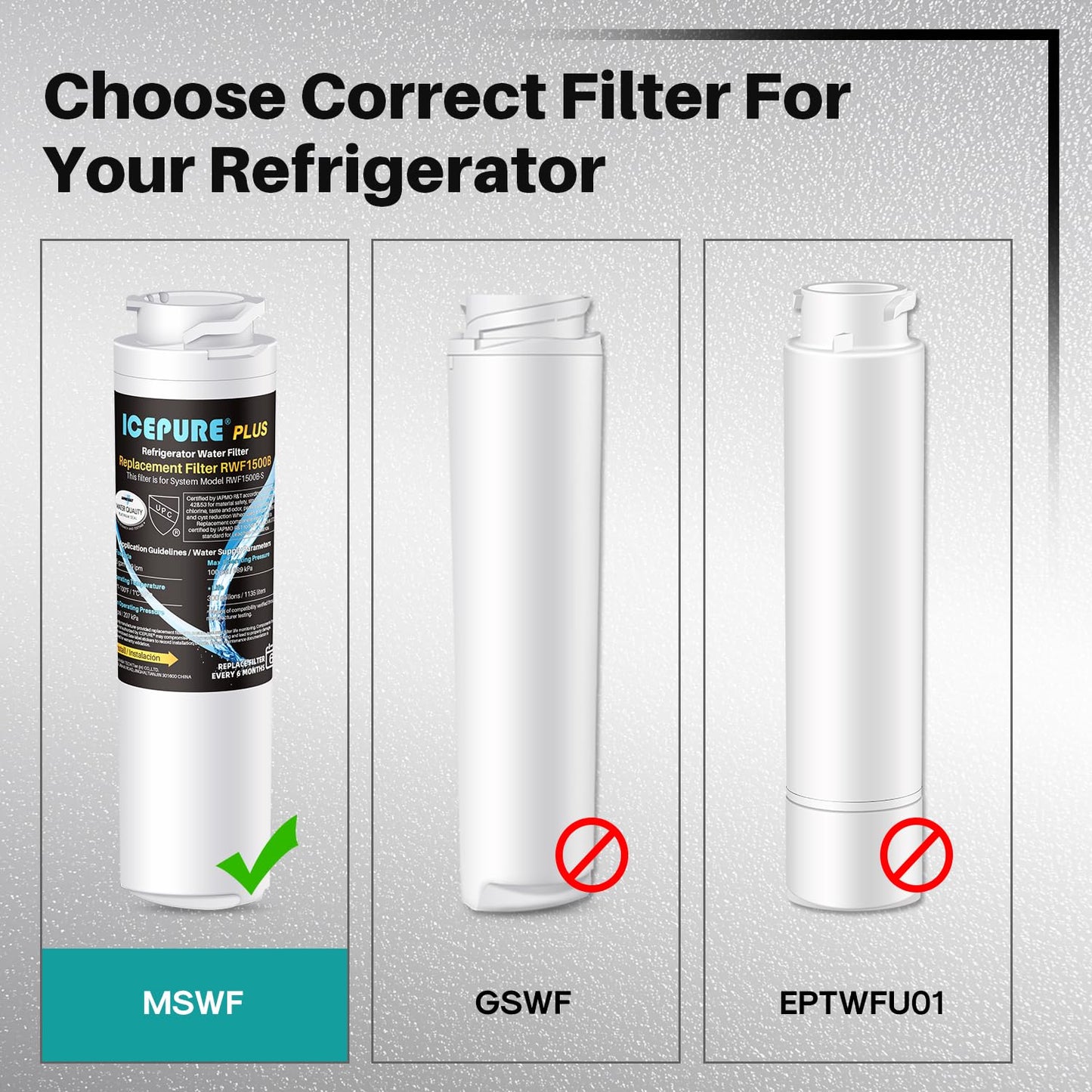 ICEPURE Premium MSWF Refrigerator Water Filter Compatible with GE MSWF, SmartWater 101820A/101821B, AP3997949, PS1559689, WR02X12345, RWF1062, CF12, PF12 3 PACK