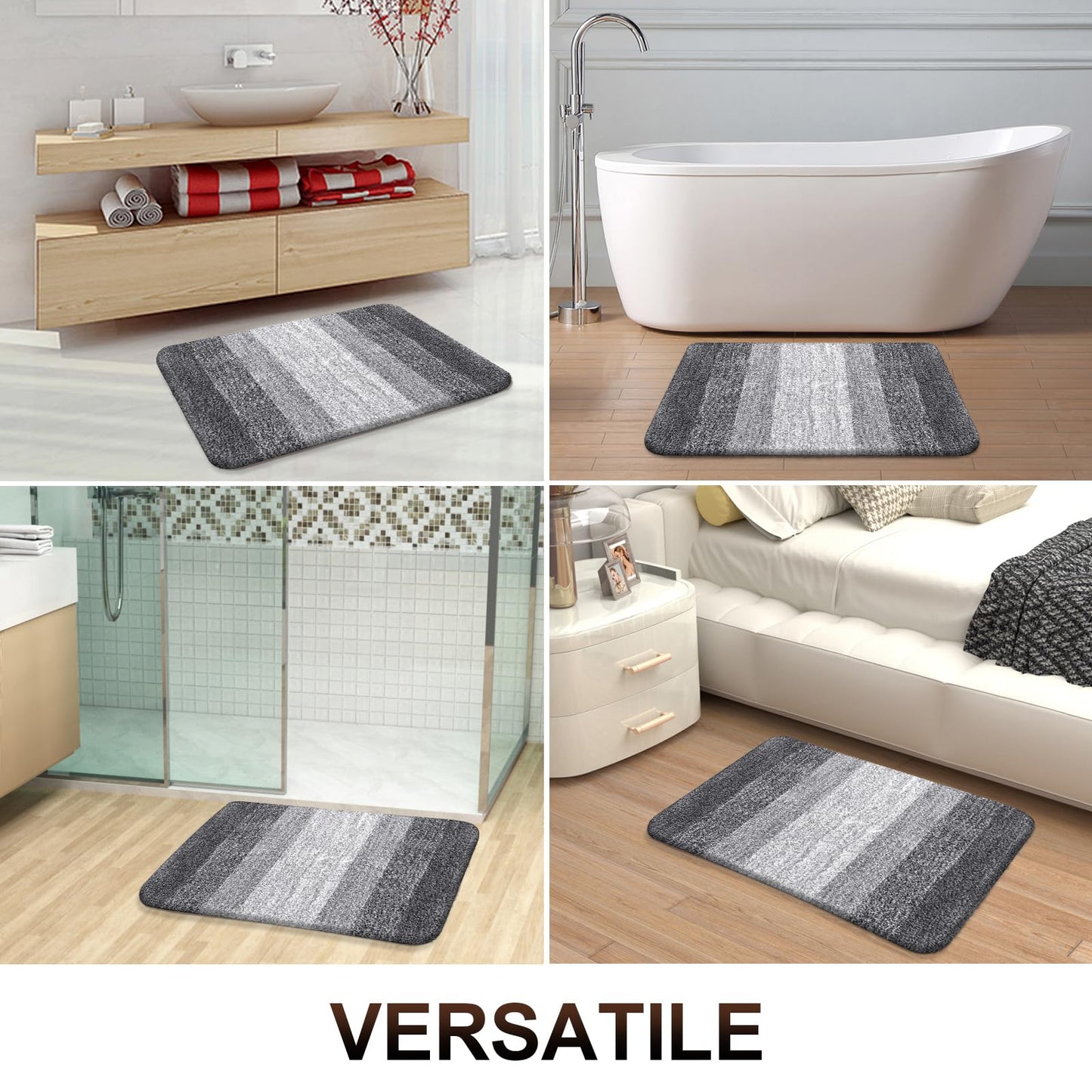 OLANLY Bathroom Rug Mat 70x24, Extra Soft and Absorbent Microfiber Bath Rugs, Non-Slip Plush Shaggy Bath Carpet Runner, Machine Wash Dry, Bath Mats for Bathroom Floor, Tub and Shower, Grey