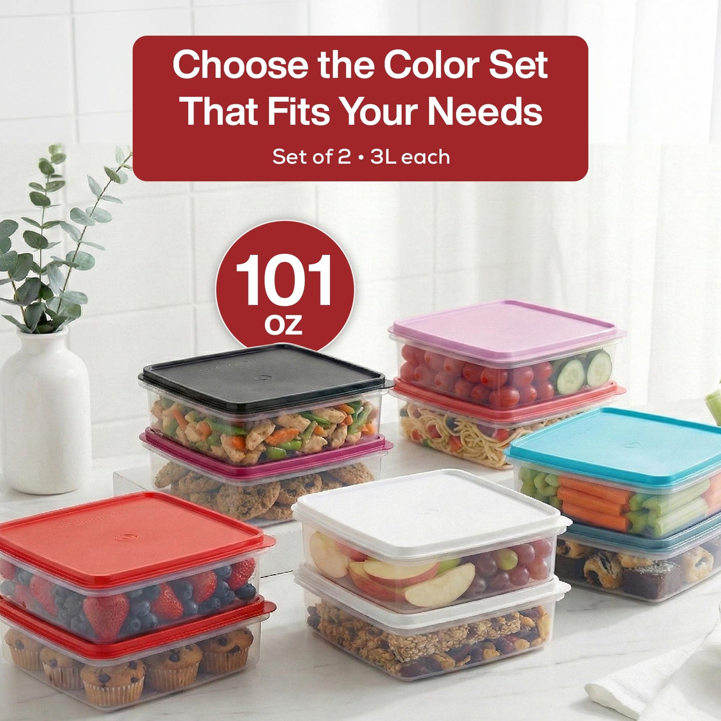 Plastic Storage Containers with Lids – 2-Pack 3L Cupcake Carrier – Leakproof Cookie Storage Containers Airtight – BPA-Free Plastic Containers with Lids for Food Storage, Meal Prep, Leftovers, Cupcakes