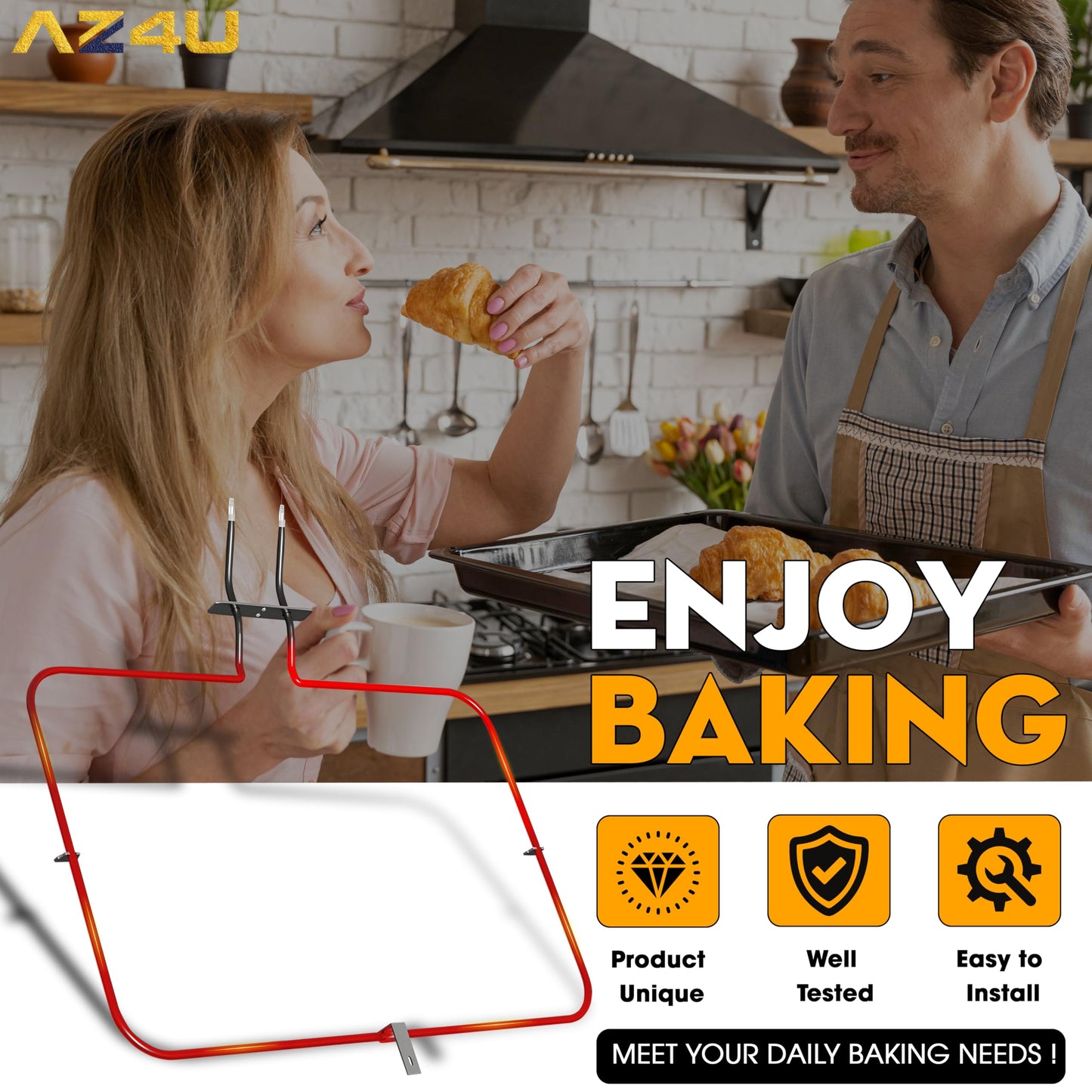 AZ4U Range Oven Bake Element Replacement For Maytag MER8674AW0 MER8700DS1 MER8674AS0 MER8775AB0 MER8680BS0 MER8775AS0 MER8674AB0 MER8880AS0 MER8680BW0 MER8700DE1 MER8880AB0 MER8680BB0 MER8700DS0 Stove