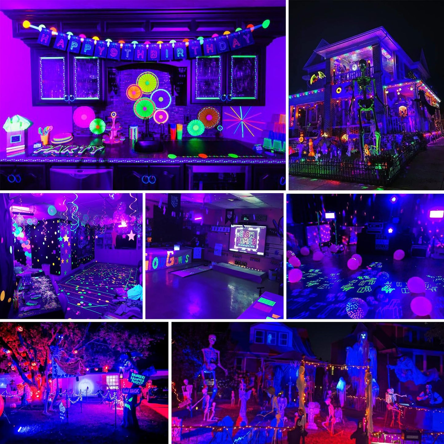 Akpgf 6 Pack 50W Black Light, LED Blacklight with US Plug and Switch, Black Lights for Glow Party,Halloween,Body Painting,Birthday Party,Fluorescent Painting and Tapestry