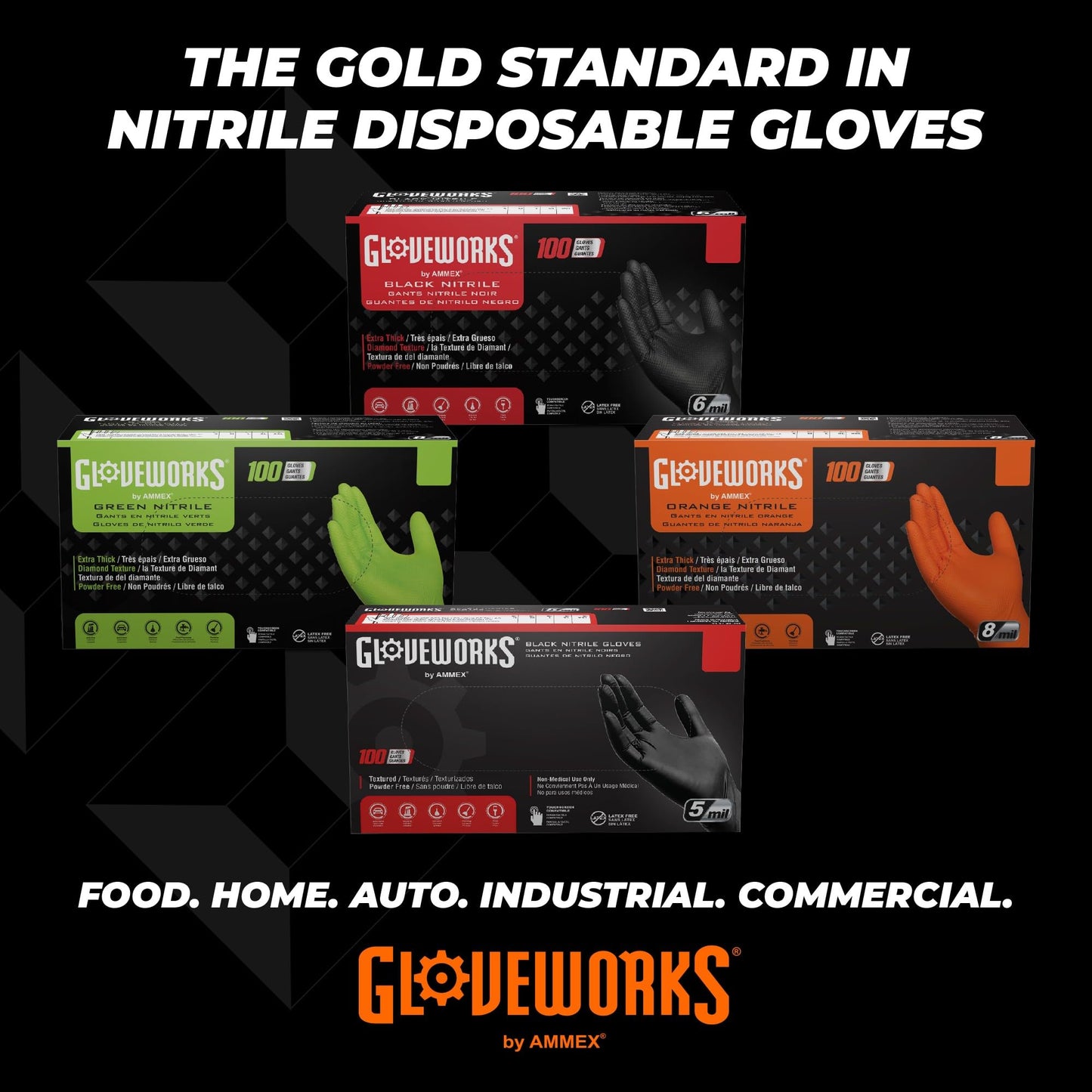 GLOVEWORKS 8 Mil Orange Nitrile Disposable Gloves Heavy Duty Industrial RDT for Mechanic and Automotive, Large 2 Boxes of 100