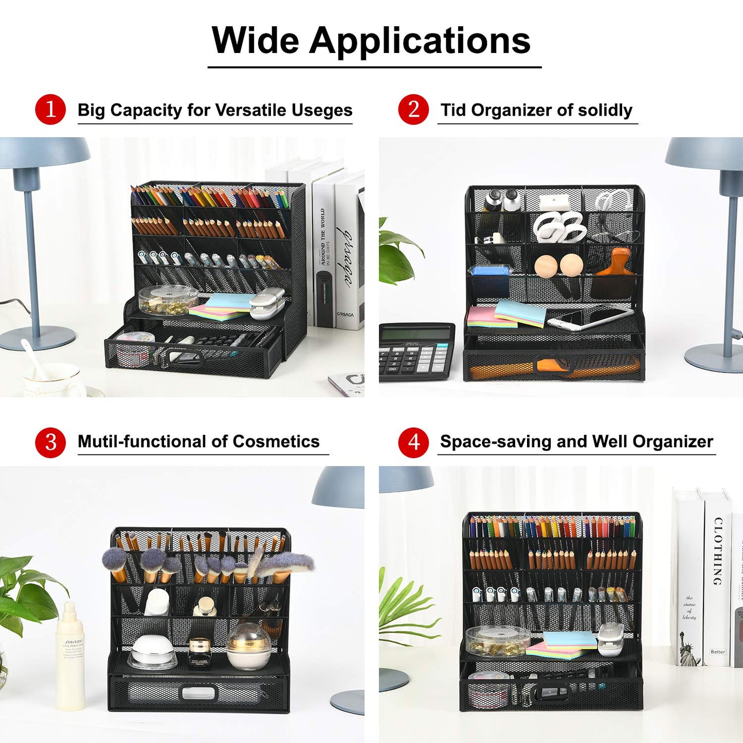 Marbrasse 5-Tier Paper Letter Tray Organizer +Multi-Functional Pen Holder