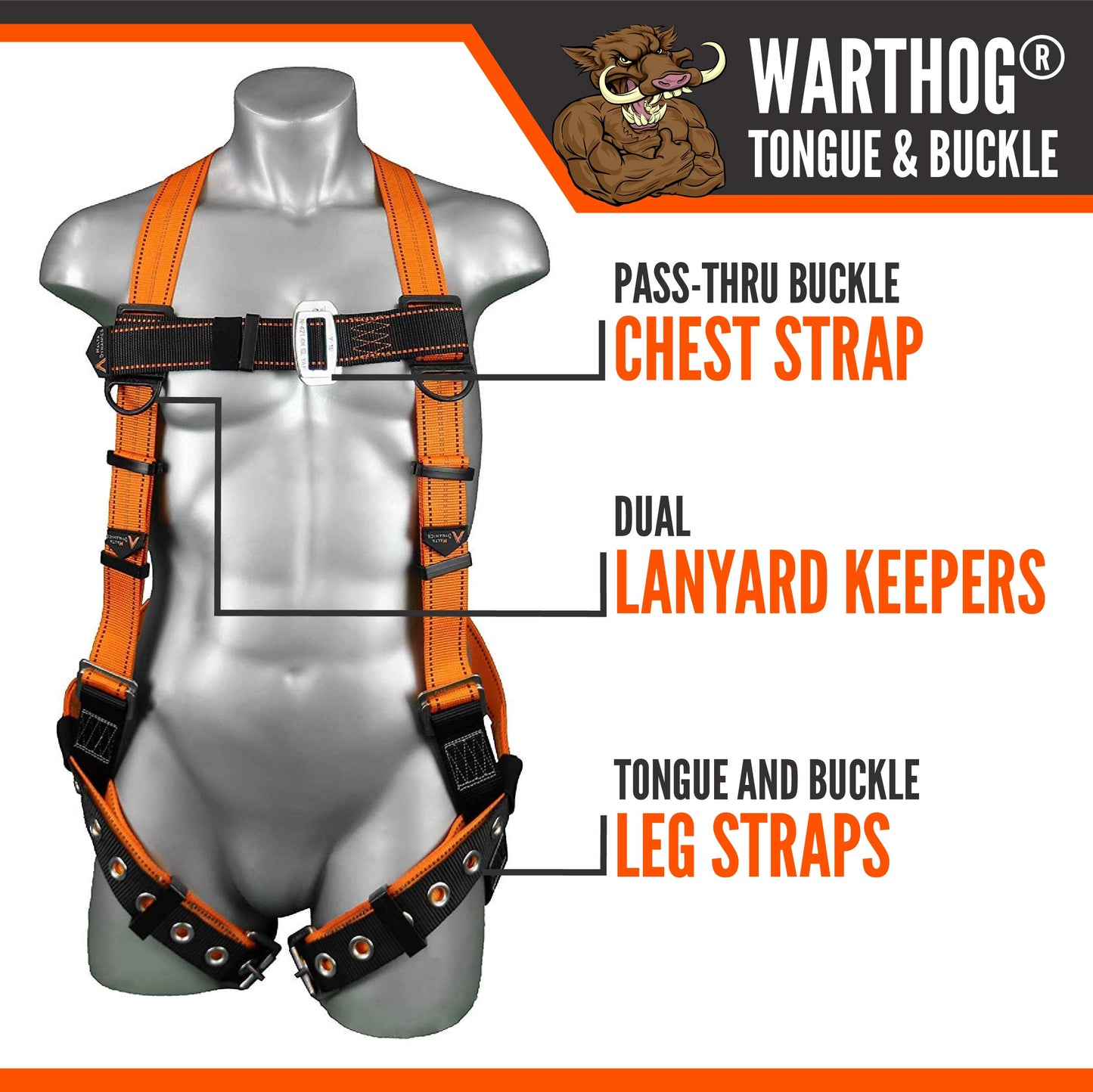 Malta Dynamics Warthog Safety Harness for Construction – Fall Protection Harness with Back D-Ring, Fall Indicators, & Chest and Leg Buckles, OSHA & ANSI Compliant (L-XL)