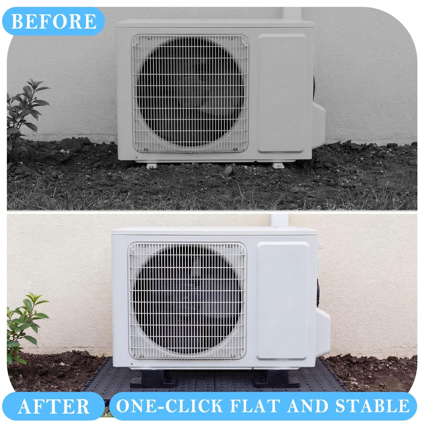 Klyyo Clyro 6 Pcs 2 in 1 Anti Mini Split Pad Condenser Pad with 4 Pcs Stand Vibration 36" x 24" Ac with 1.57" h Stand Moisture-Proof Plastic for Ac Heat Pump System Condenser Units Heat Pump