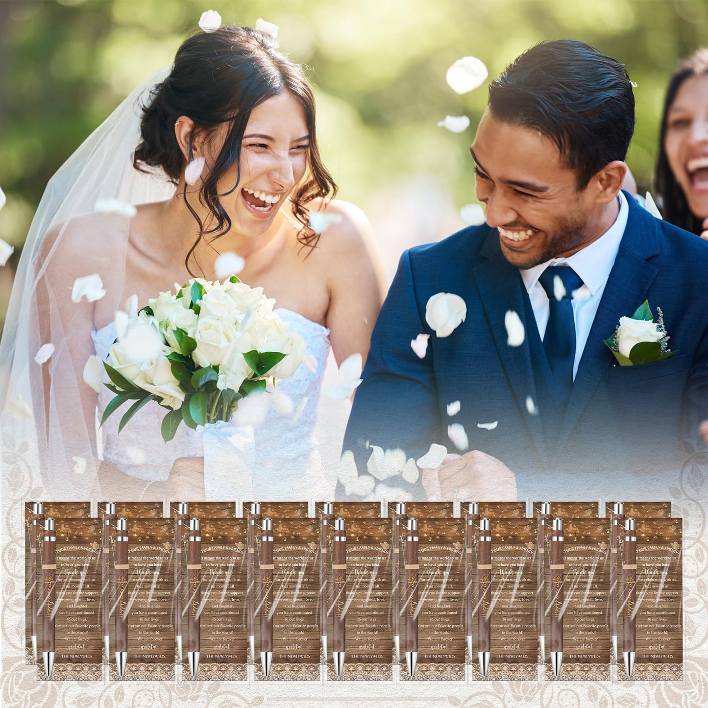 Cholemy 90 Sets Wedding Favors for Guests Happily Ever After Bamboo Ballpoint Pens with Thank You Cards Organza Bag Bulk Rustic Bridal Shower Thank You Gifts for Wedding Party