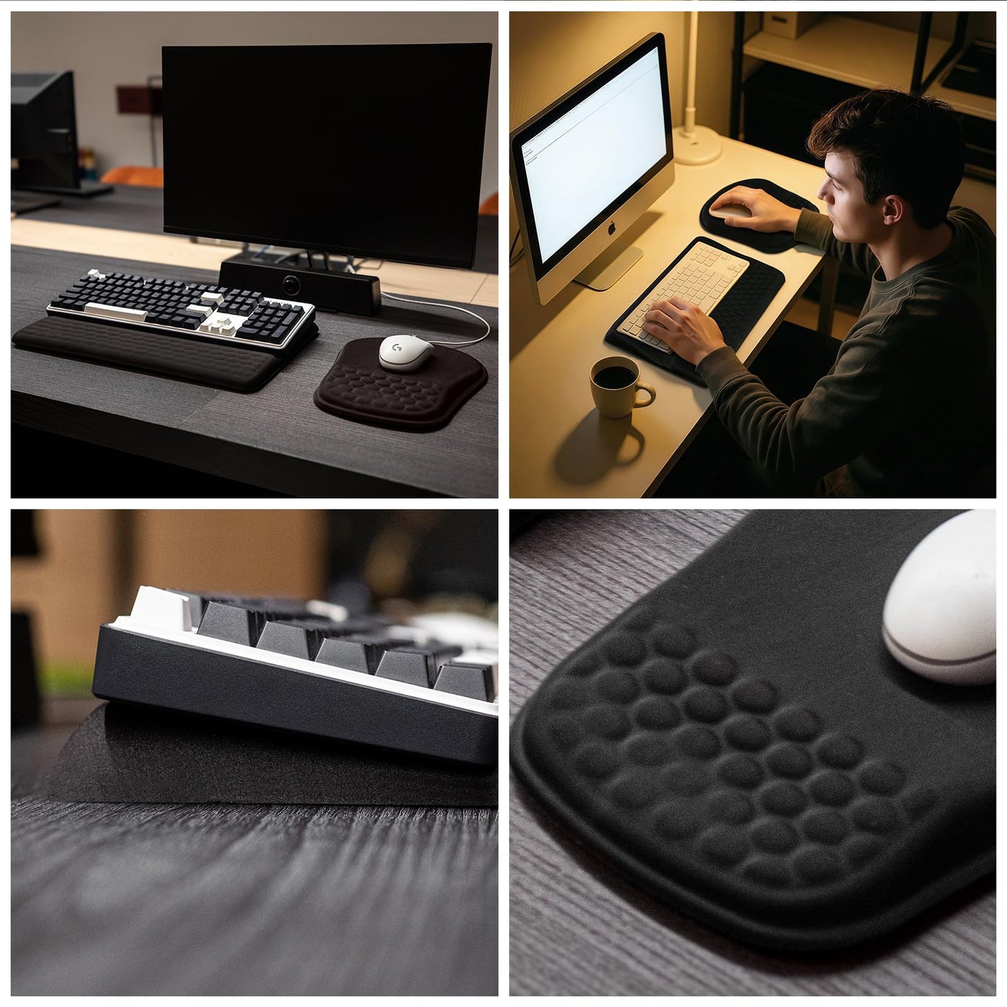 WENPIC Keyboard Wrist Rest -Ergonomic Keyboard Stand with Wrist Rest- with Carpal Tunnel Pain Relief Massage Bumps and Full Memory Gel Design - Ideal Frequent Computer (Black)