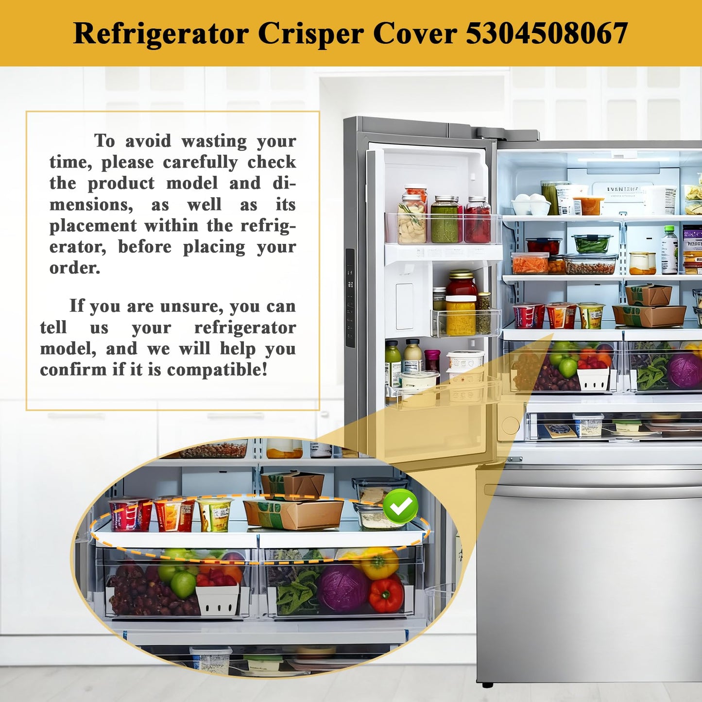 5304508067 Crisper Drawer Cover, Compatible with Frigidaire, Crosley, White-Westinghouse, Kenmore Refrigerator, FFHB2750TD0, 25370347410, etc, Replacement 5304519462, 5304508410 Drawer Cover