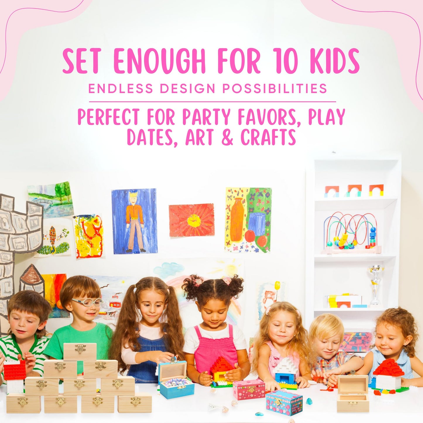 10 Sets Jewelry Box Painting Set for Kids with Stickers - Bulk Stockings & Birthday Goodie Bag Stuffer - Kids Party Favors Toy Return Gifts - Unfinished Wooden Treasure Boxes For Arts & Craft