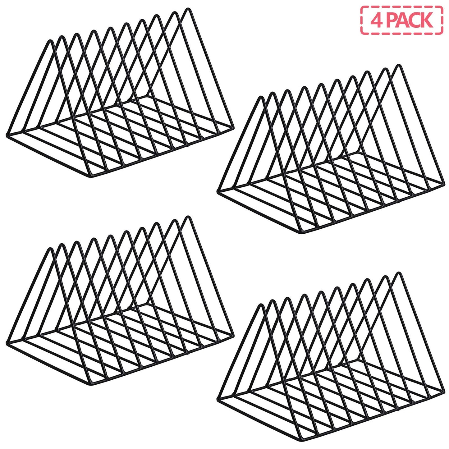 XINFULL 4 Pack Triangle File Storage Holder Racks Iron Desktop Magazine Organizer Metal Newspapers Folders for Office Table Desk Bookshelf Home Decoration, Black