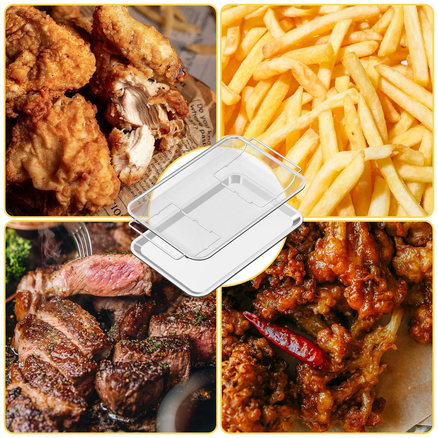 Air Fry Basket and Tray Set Compatible with Samsung Air Frying Oven, 20.4 x 13.4 IN Bacon Cooker Broiler Pan for 30" Oven, Stainless Steel Air Fry Crisper Basket and Rack, Part# NX-AA5000RS, 1 Set