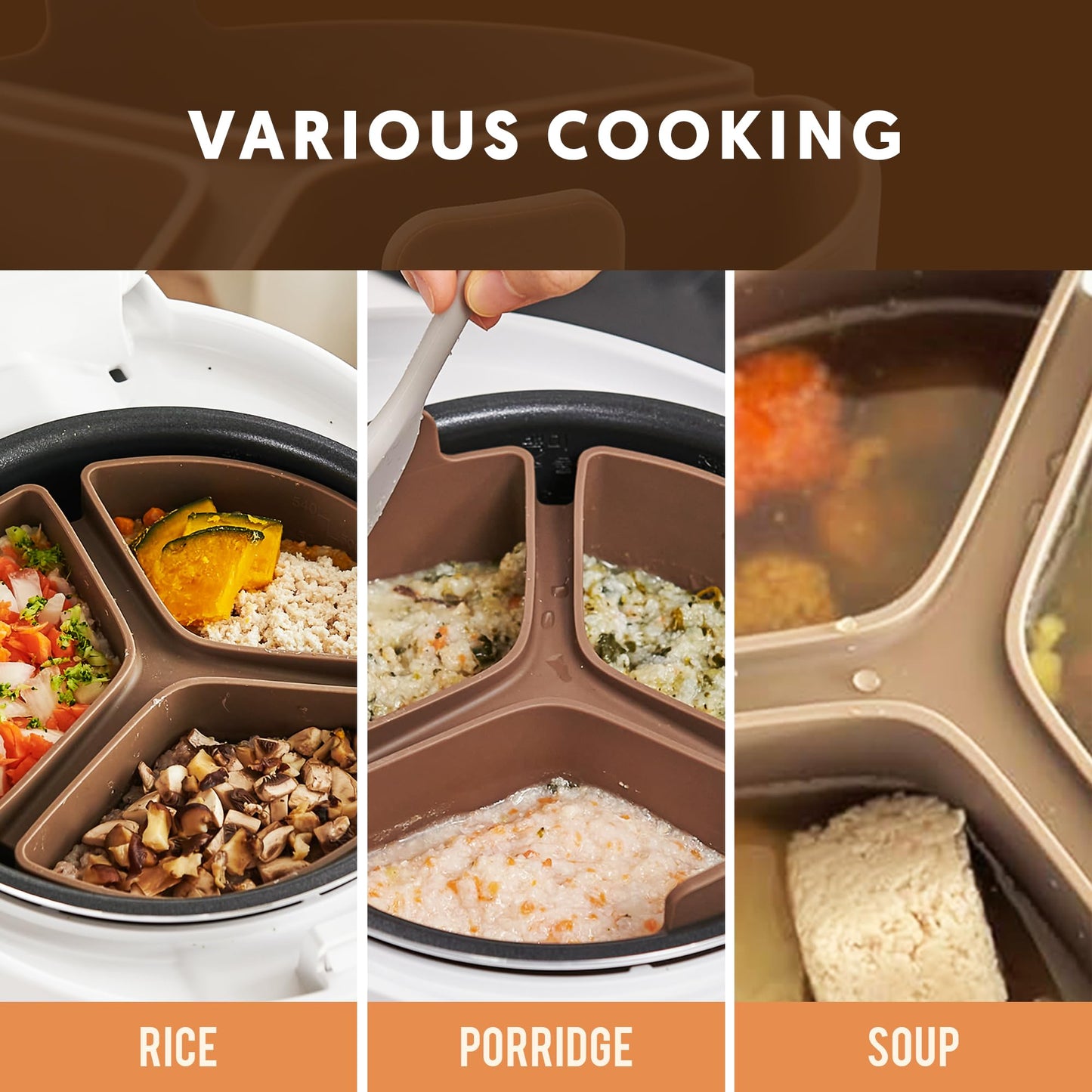 Firgi Silicone Rice Cooker Divider, Triple Slow Cooker Liner for Instant Pot 6 Quart & Rice Cooker 3 Cups (Uncooked), Food-Grade Silicone Dividers, Cook 3 Meals at Once, Reusable & Dishwasher-Safe