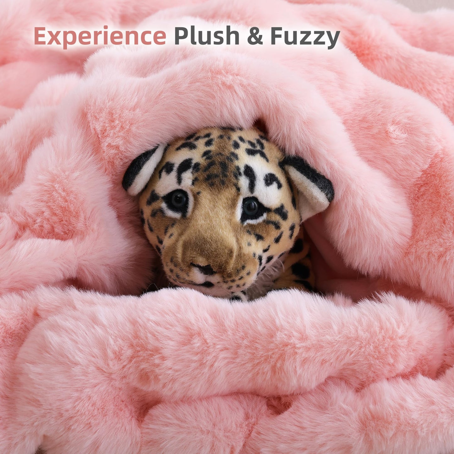 Smoofy Faux Fur Throw Blanket for Couch - Blush Pink Super Soft Cozy Bubble Blanket, Fluffy Plush Fuzzy Throw for Sofa & Bed, Thick Lightweight Warm Blanket, Luxury Aesthetic Gift for Women 50"x60"