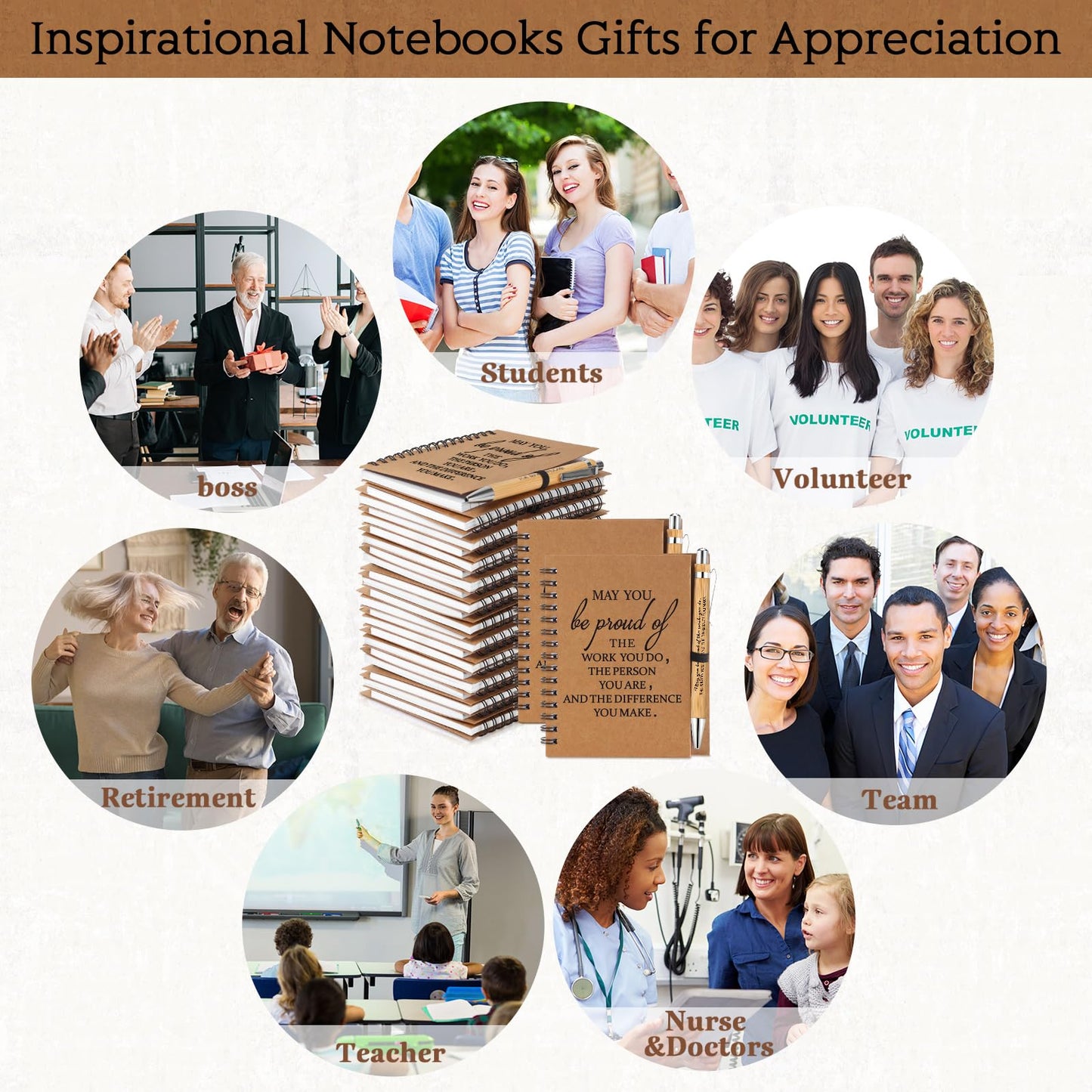 Honoson 50 Sets 2026 CNA Gifts Bulk Employee Appreciation Notebooks with Ballpoint Pens Mini Spiral Inspiration Journals Thank You Gifts for Graduation CNA Week Group Coworker Staff