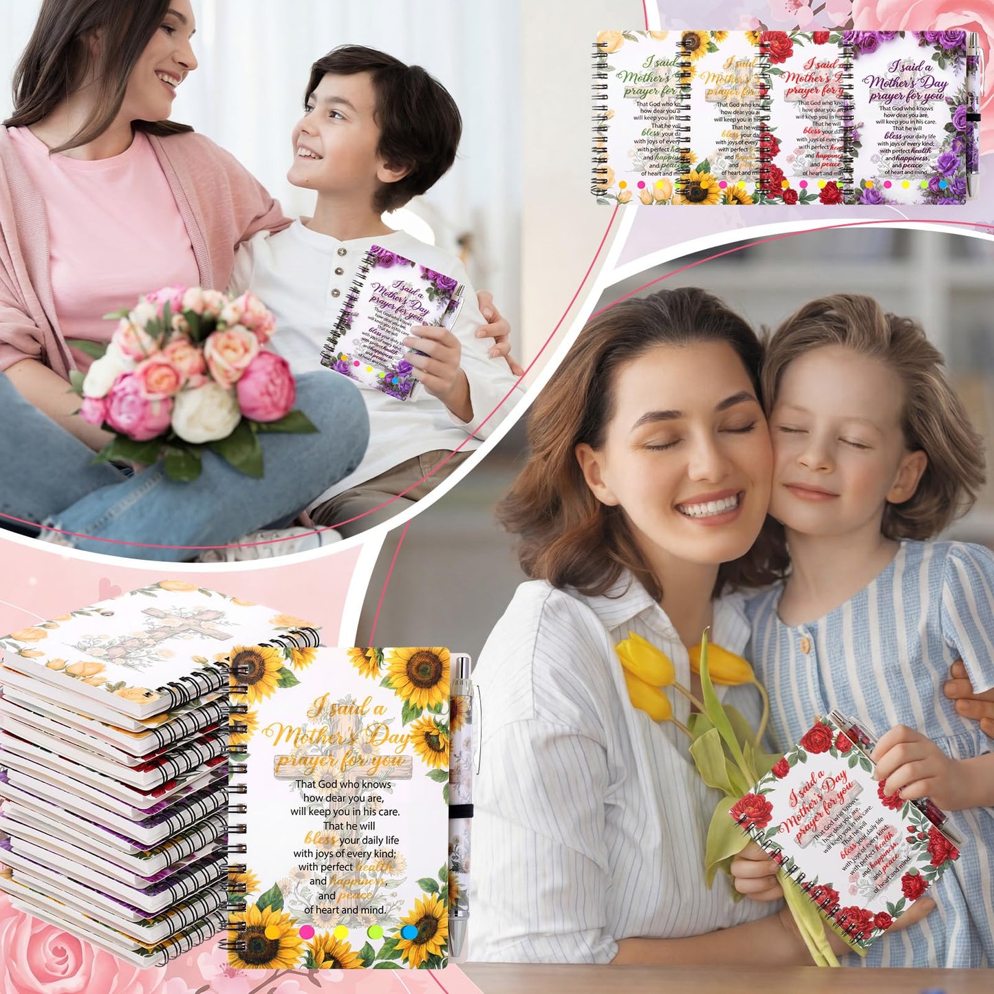 36 Set Mother's Day Christian Gifts Bulk Mother's Day Prayer Spiral Notebooks Floral Bible Verse Ballpoint Pens with Scripture Words Religious Faith Church Gifts for Mom Women Blank Books
