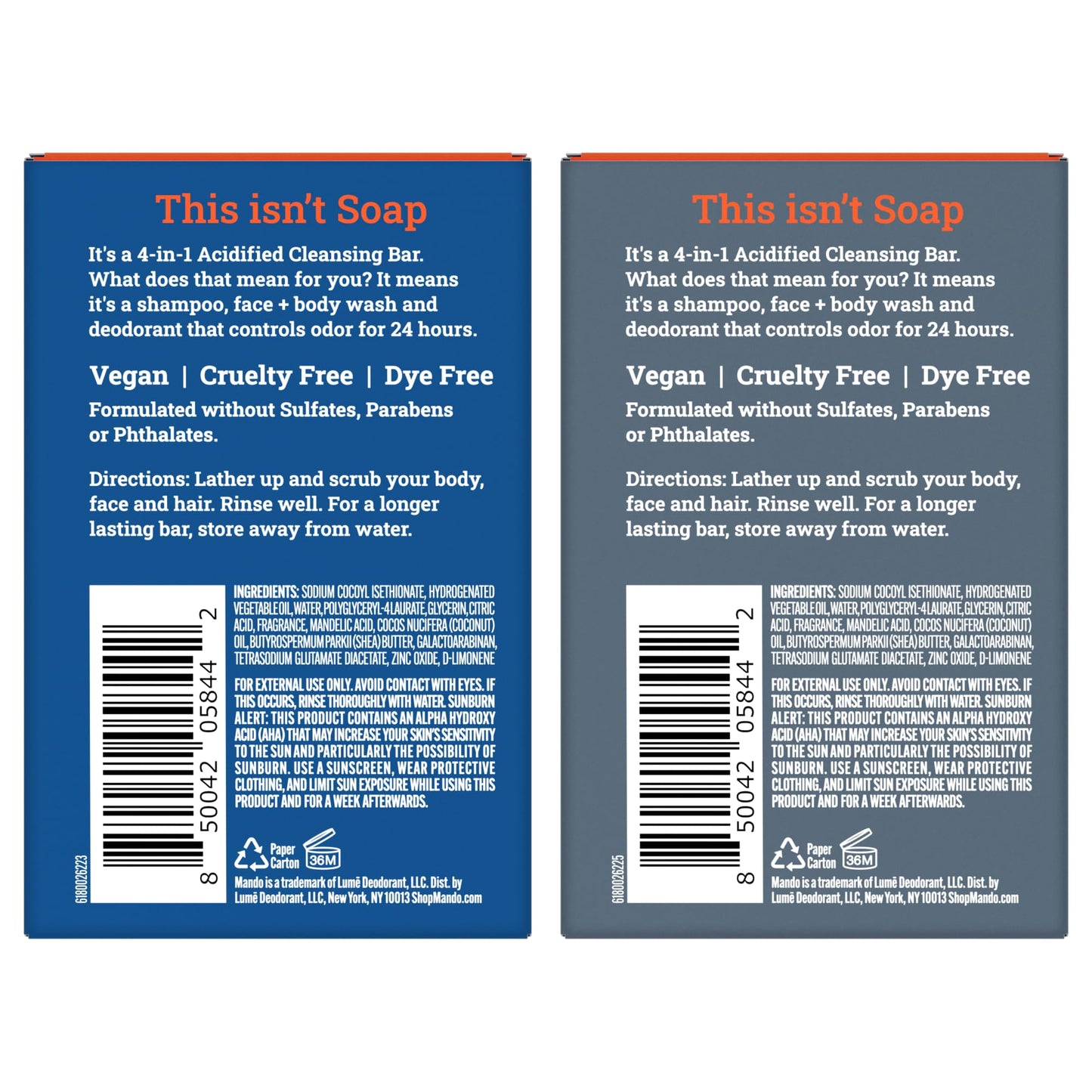 Mando 4-in-1 Acidified Cleansing Bar - 24-Hour Odor Control - Moisturizing Formula - Formulated without SLS and Parabens - Safe For Sensitive Skin - 5 ounces (Pack of 2) - Pro Sport & Mt Fuji