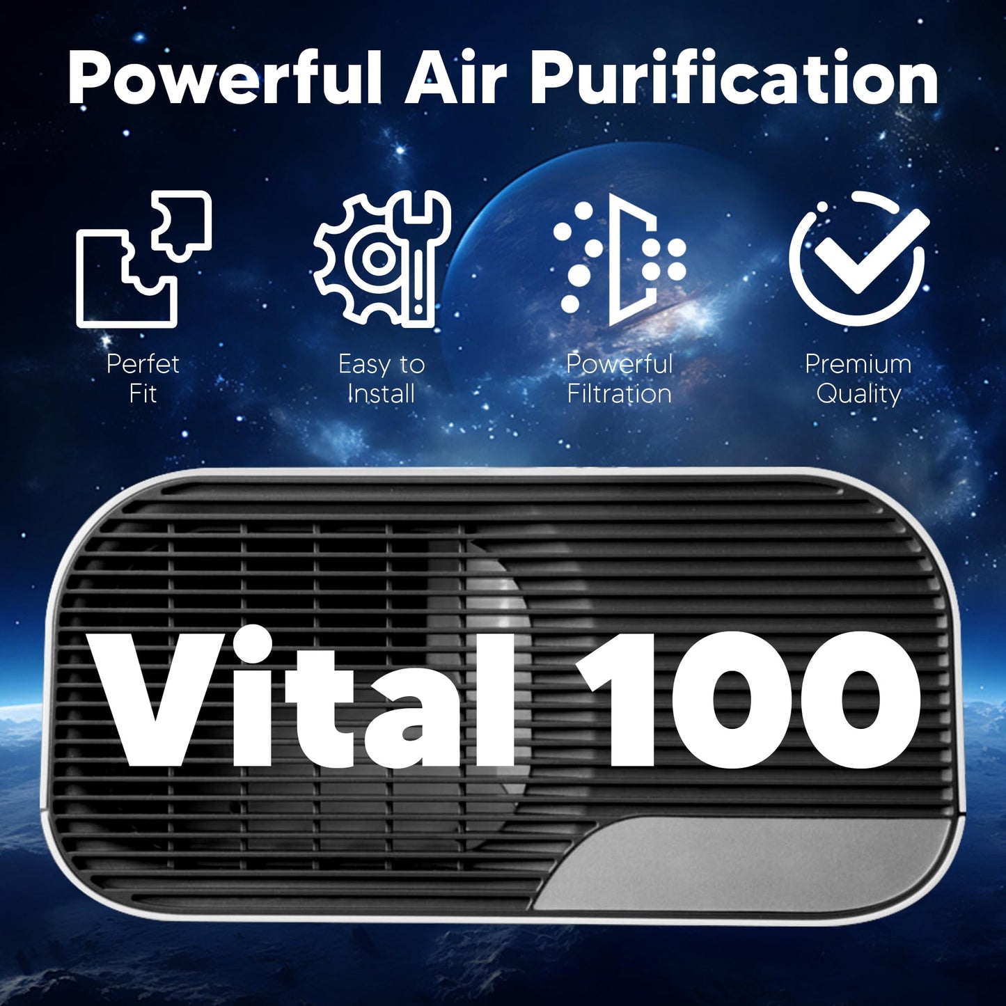 Vital 100 Replacement Filter for LEVOIT Vital 100 Air Purifier, Funmit 3-in-1 High-Efficiency Activated Carbon Filter, Compared to Part # Vital 100-RF, 4 Pack