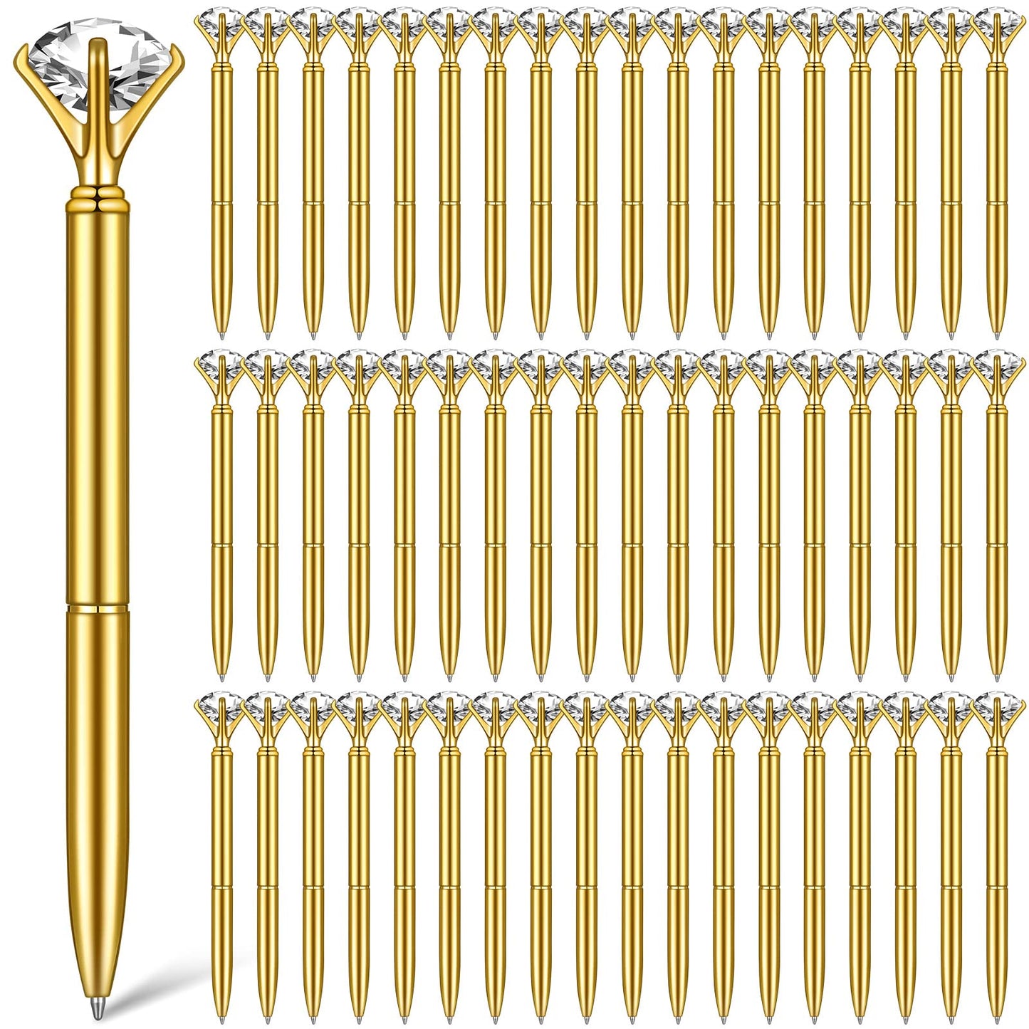 100 Pcs Diamond Pens Crystal Diamond Ballpoint Pen Fancy Cute Pens for Women Bling Metal Ballpoint Pen with Black Ink Office School Supplies, Wedding Bridal Shower Gift (Gold)