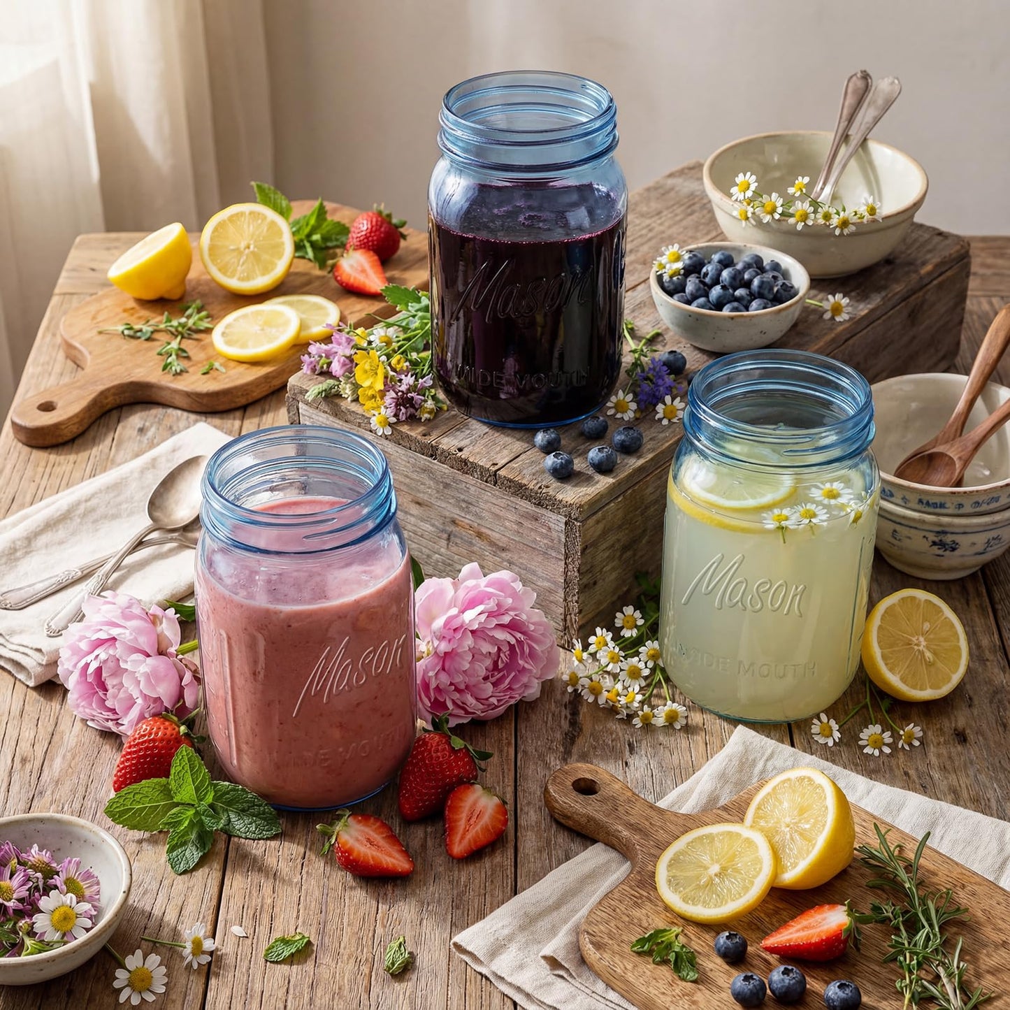 Rubtlamp Blue Mason jar 32 oz, 12 Pack Glass Jars - Wide Mouth Mason Jars with Airtight Lids for Pickling, Fermenting, Food Storage&DIY Crafts, Microwave & Dishwasher Safe