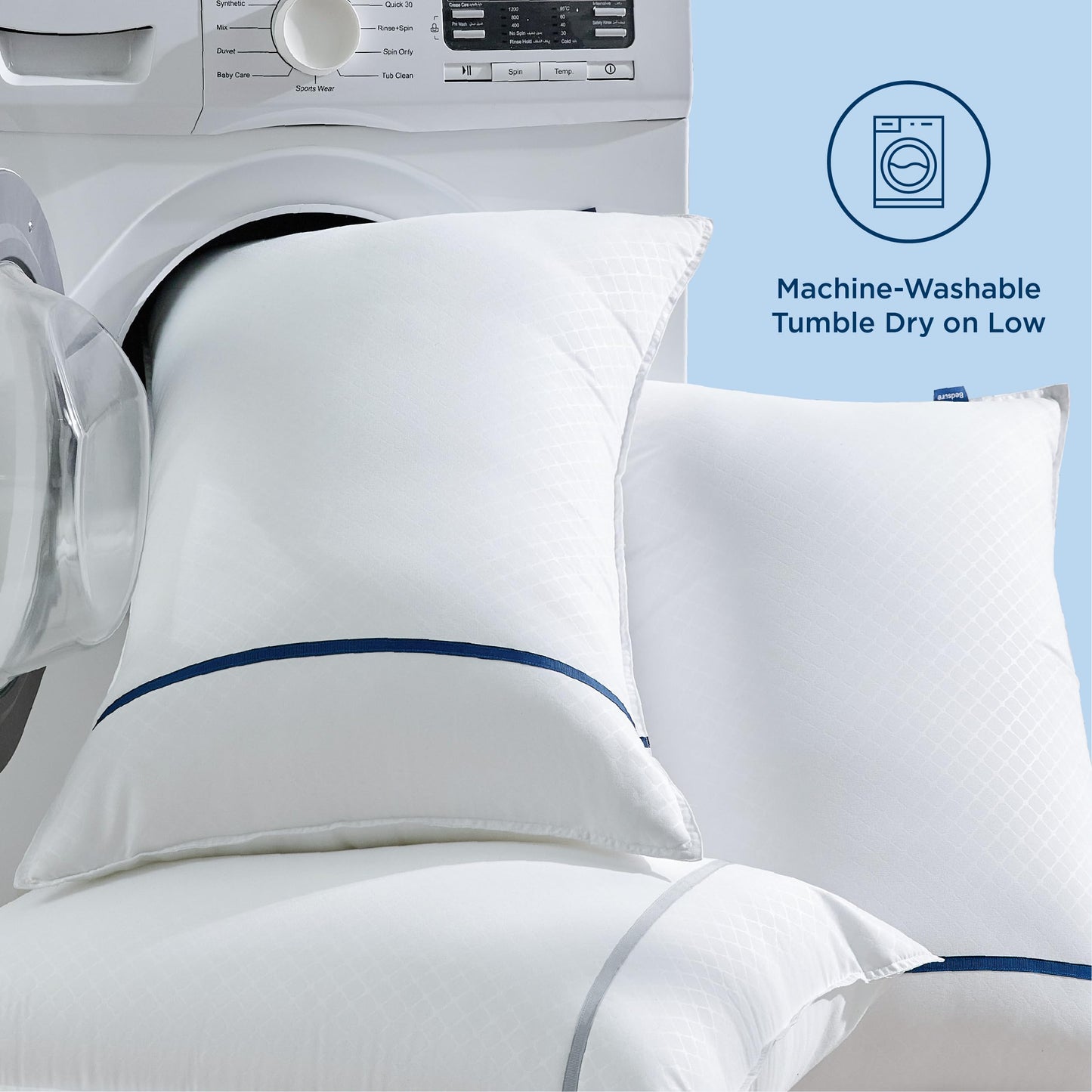Bedsure Queen Pillows Set of 2, Luxury Hotel Firm Pillows for Sleeping, Decoration Strip Diamond Design Cover, Fluffy Original Down Alternative Filling for Side, Back or Stomach Sleepers