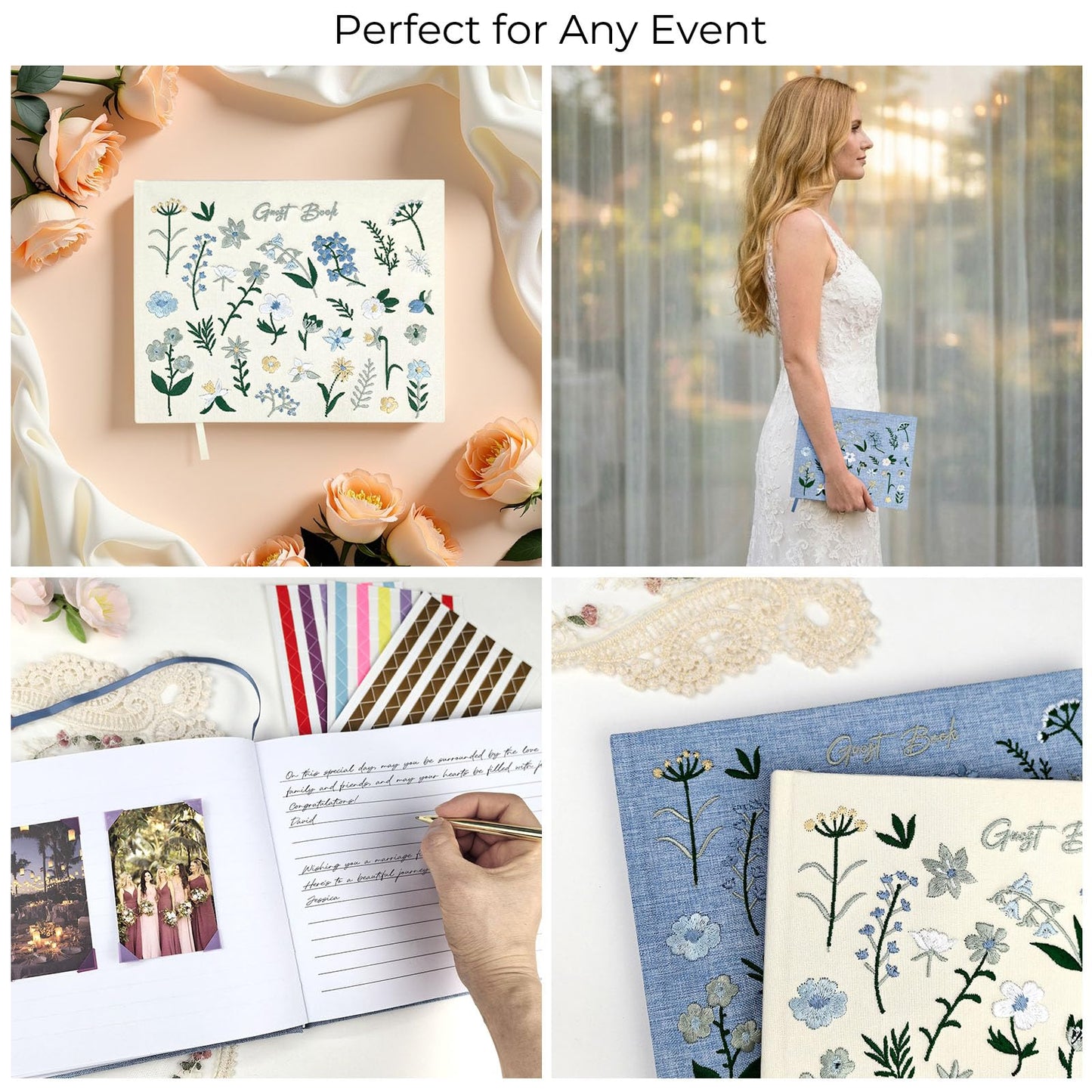 Wedding Guest Book–Elegant Embroidered Guest Book for Wedding Reception, Baby Shower–Wedding Guest Book Alternative with Photo Corners,120 Blank&Lined Pages, Polaroid Guest Book Keepsake
