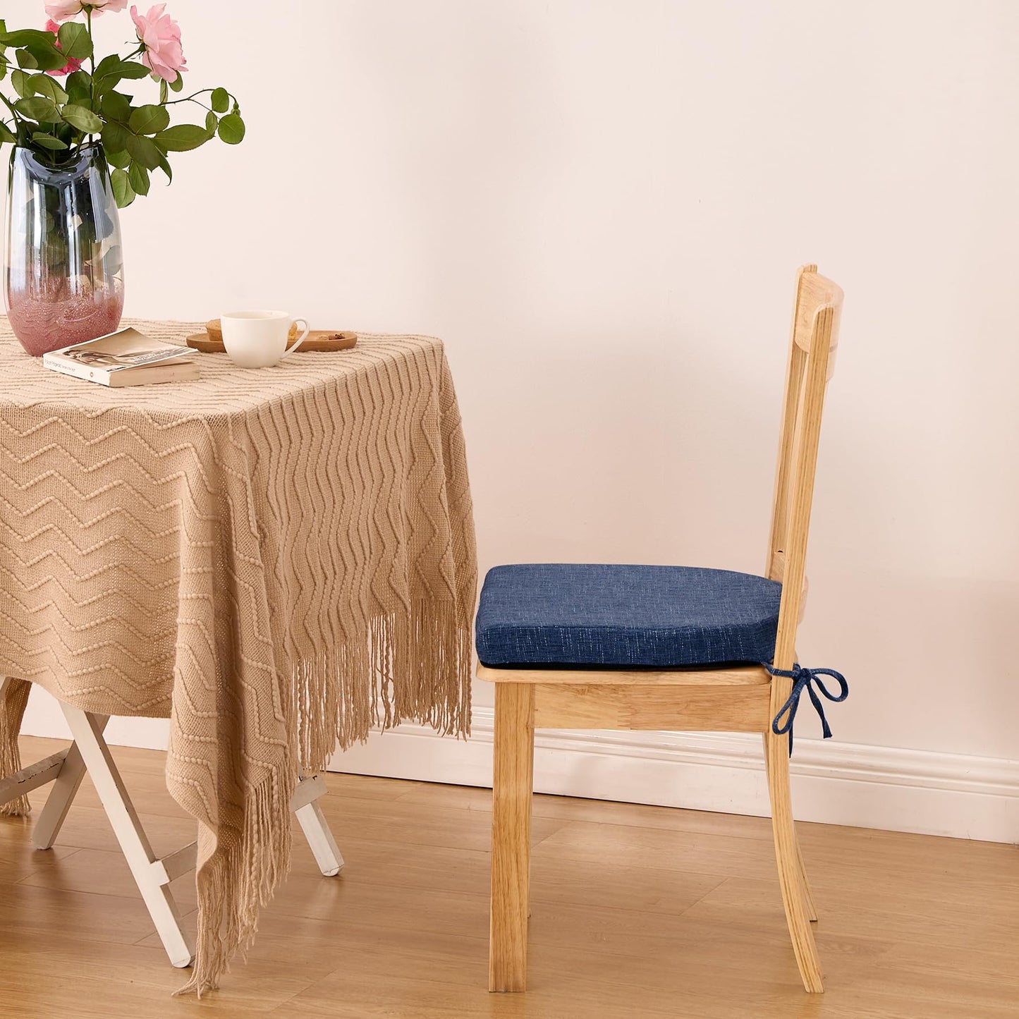 IPYNBAP Chair Cushions for Dining Chairs, Kitchen Chair Cushions, 16'' x 16'' x 2'', Non Slip Indoor Seat Cushions, Chair Pads for Dining Chairs with Ties & Removable Cover, Set of 4, Navy