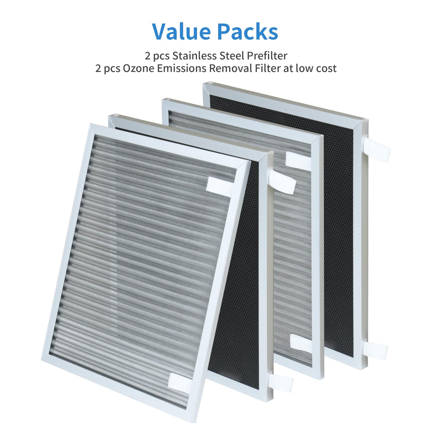 FCFMY Replacement Filters Compatible with Nuwave Oxypure Zero Smart Air Cleaner Purifier Model 47351, 47251, 47261, 2 Stainless Steel Pre-filters and 2 Activated Carbon Coated Filters