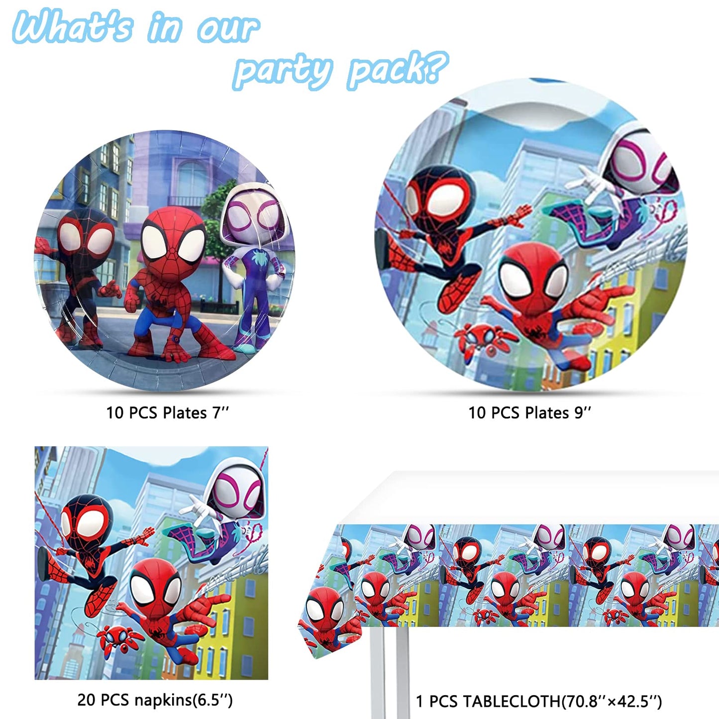 Spidey Birthday Decorations, 20 Plates, 20 Napkins and 1 Tablecover for Spidey Birthday Party Supplies, Spidey Theme Party Decorations