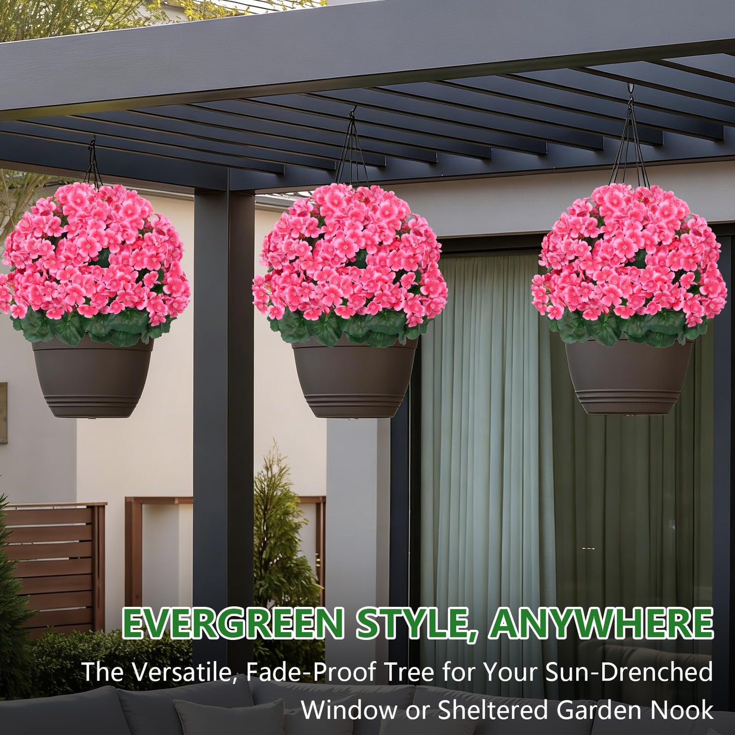 Grooy Artificial Plants Flowers Topiary Ball for Outdoor, 2 Pack Fake Silk Crabapple Flower Plant Bushes, UV Resistant Realistic Plants Shurbs for Outside,Front Porch,Patio,Yard(Pink)