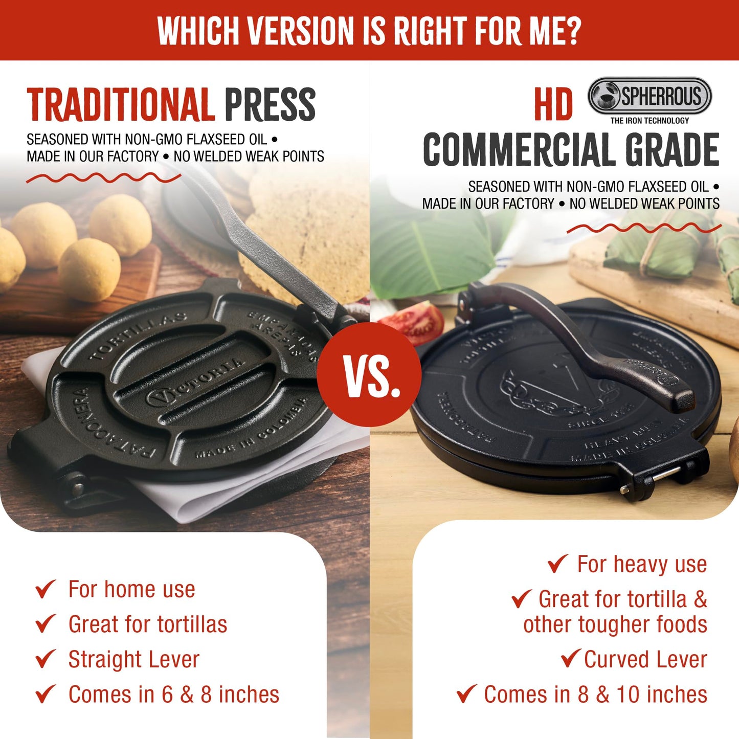 Victoria 6.5 Inch Cast Iron Tortilla Press. Tortilla Maker, Flour Tortilla press, Rotis Press, Dough Press, Pataconera Seasoned with Flaxeed Oil