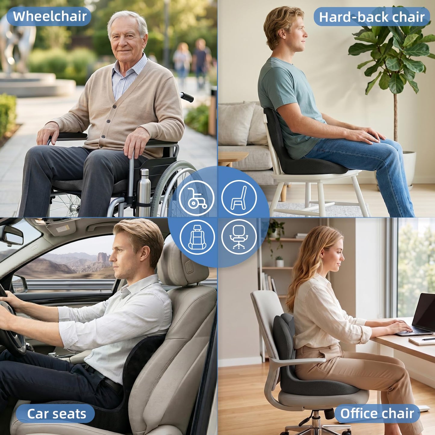 ECONVCE Memory Foam Seat Cushion,Orthopedic Ergonomic Seat Cushions for Tailbone,Sciatica, and Back Pressure Relief,L-Shaped Design & Adjustable Strap,Lumbar Support Pillow for Office,Car,Desk Chair