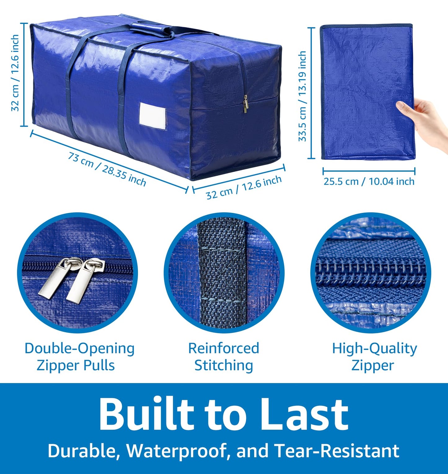 6 Pack Large Moving Bags Heavy Duty – Reusable Storage Bags with Zippers & Handles | Extra-Large Packing Bags for Moving Boxes, Clothes, Bedding, Holiday Décor & Home Storage