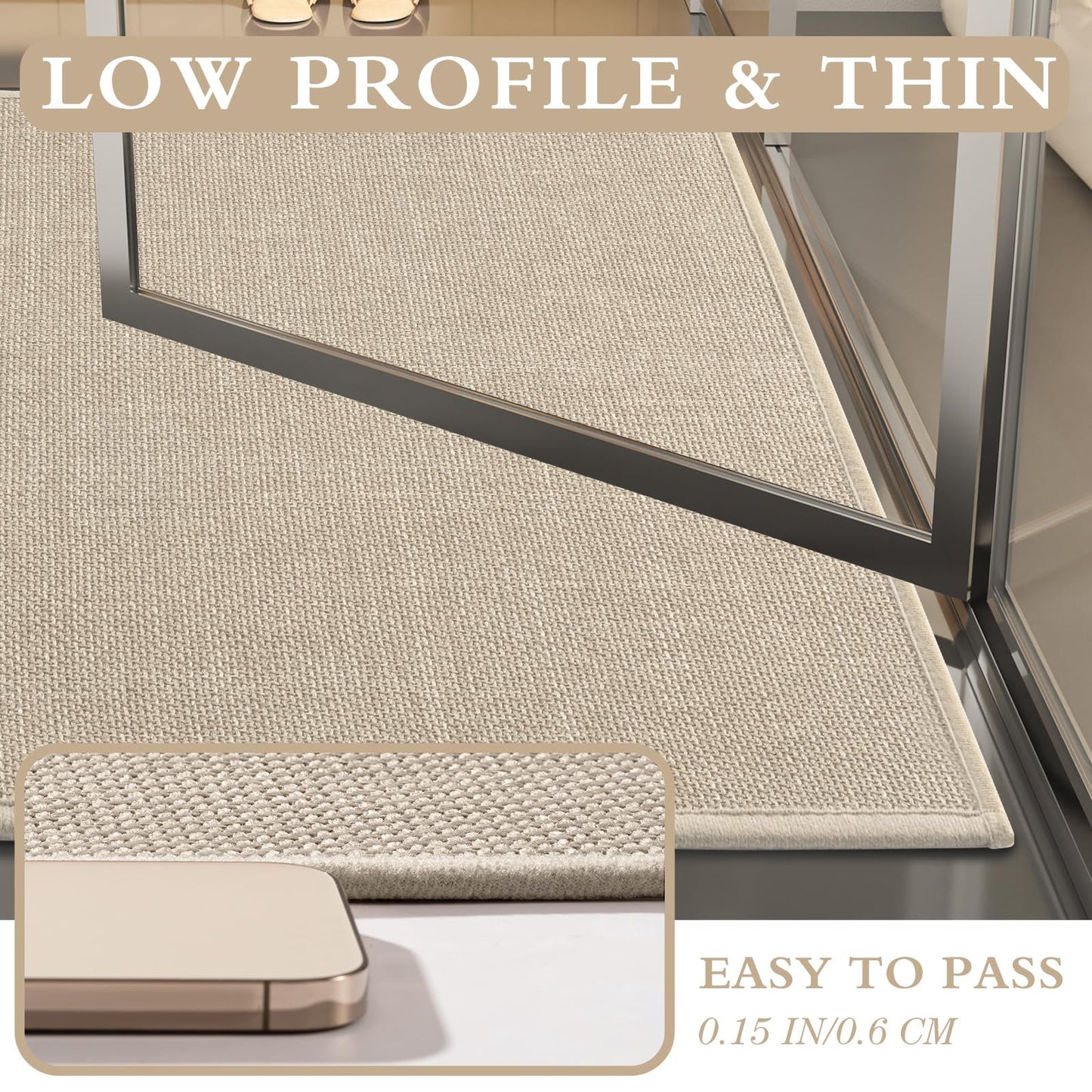 YIHOUSE Beige Bathroom Rug Sets 2 Piece, Absorbent Bath Mat for Bathroom Non Slip Washable, Bath Room Mat Quick Dry, Thin Bath Rug Set for Toilet and Floor(17"x24"+17"x47")
