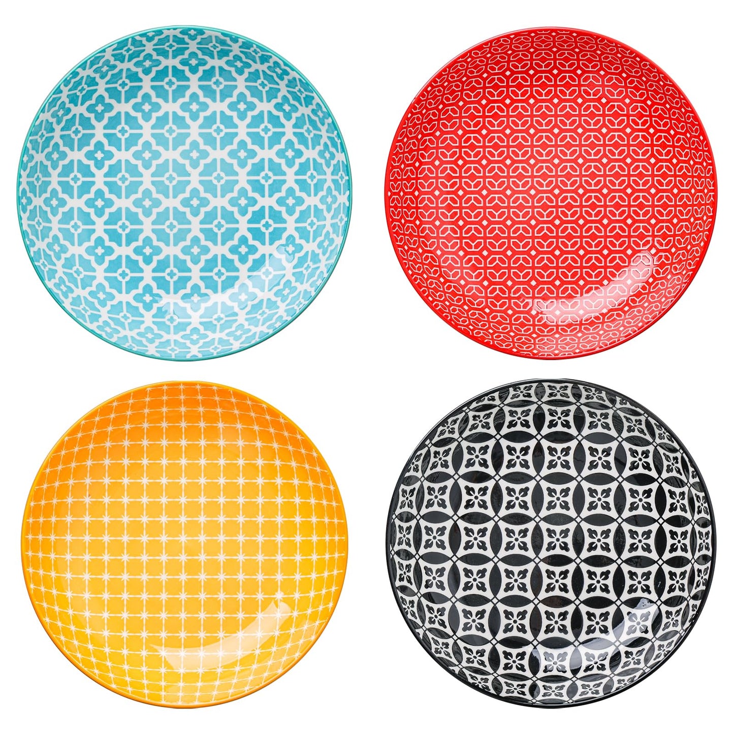 DOWAN 8.5" Vibrant Pasta, Salad & Soup Serving Bowls Set of 4, Embossed Large Porcelain Ceramic, Microwave, Oven & Dishwasher Safe, Bonita Design Perfect for Daily Dining, Family Gatherings, Party