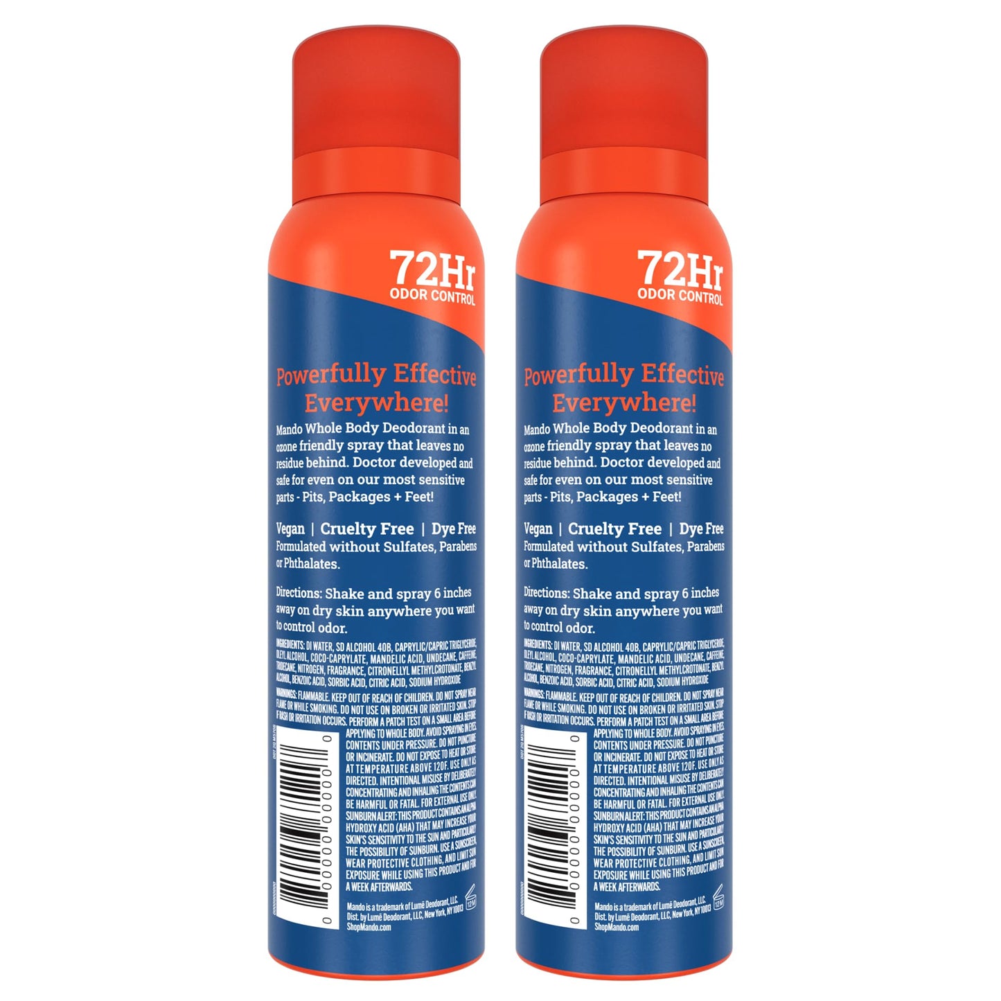 Mando Whole Body Deodorant For Men - Invisible Spray Deodorant - 72 Hour Odor Control - Low Irritation Formula - Aluminum Free, Benzene Free - 3.6 ounce Cans (Pack of 2) - Pro Sport