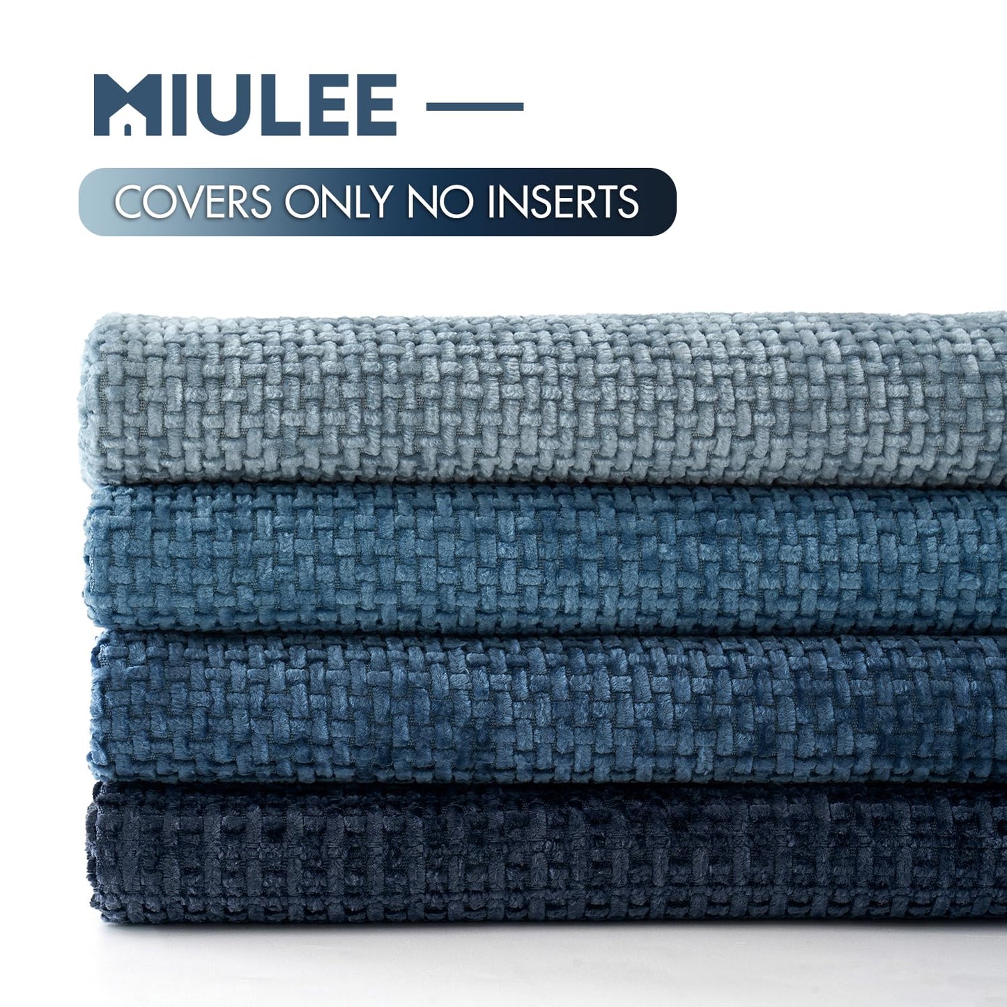 MIULEE Pack of 4 Couch Throw Pillow Covers 18x18 Inch Neutral Blue Soft Decorative Chenille Pillow Covers Farmhouse Accent Cushion Covers for Boho Western Spring Coastal Decor Sofa Bed Living Room