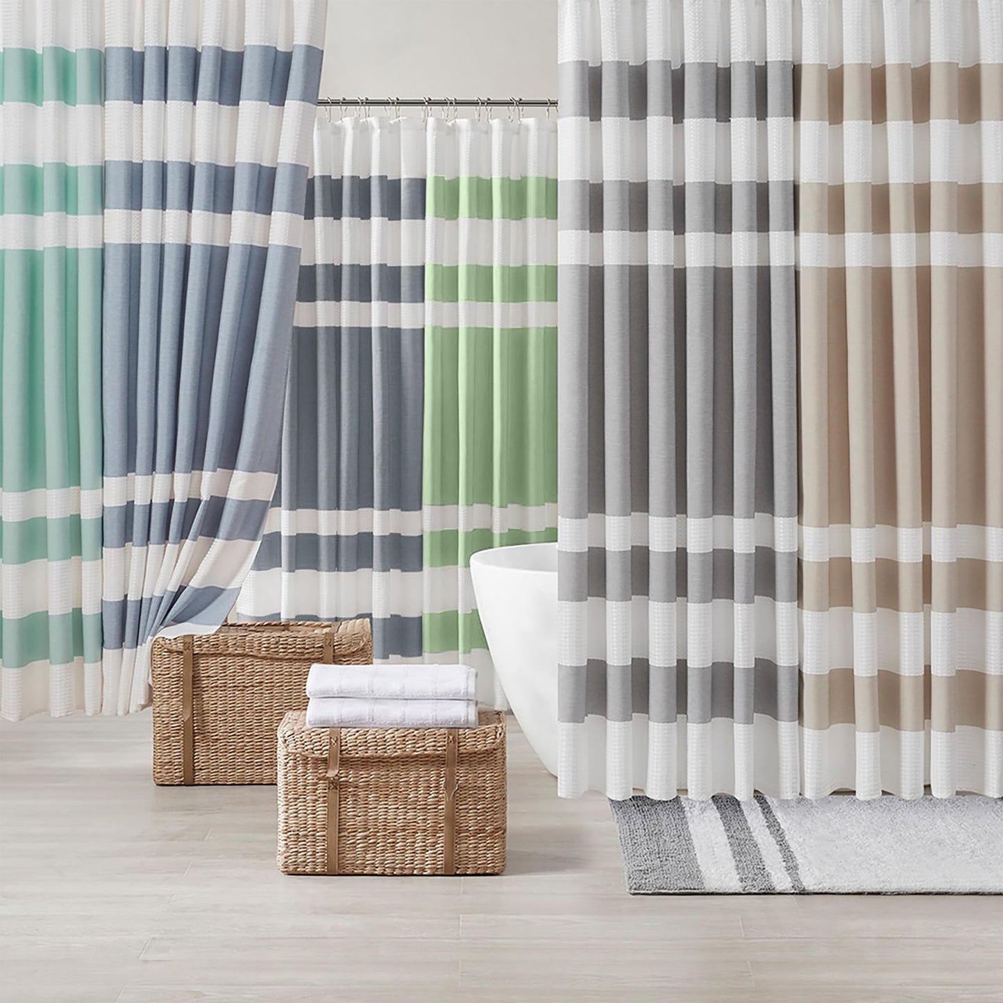 Madison Park Shower Curtain Spa Waffle Weave Shower Curtain for Bathroom 3M Scotchgard Moisture Management, Spa Quality Modern Shower Curtains for Bathroom, Standard 72x72 Sage Green