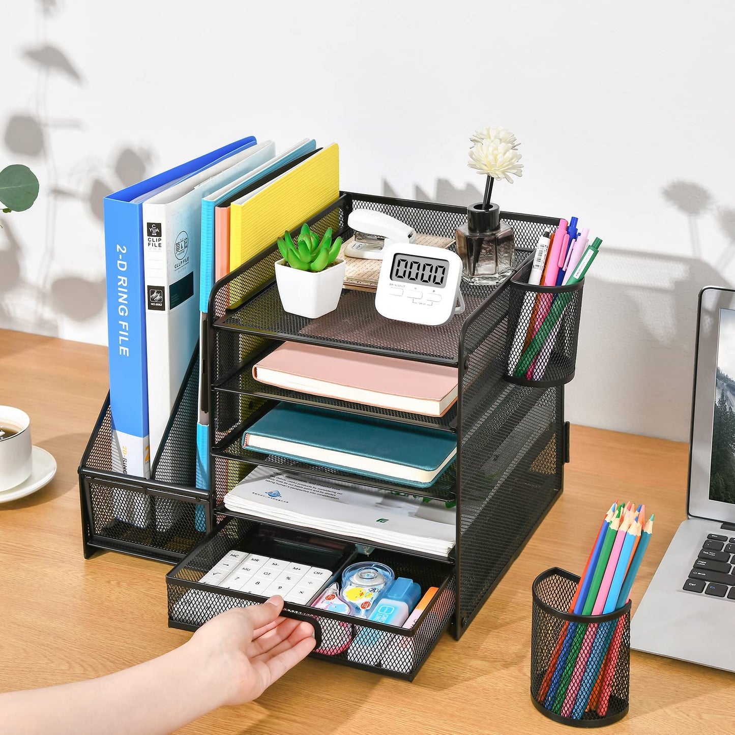 Marbrasse 5-Tier Paper Letter Tray Organizer + 360-Degree Rotating Multi-Functional Pen Holder
