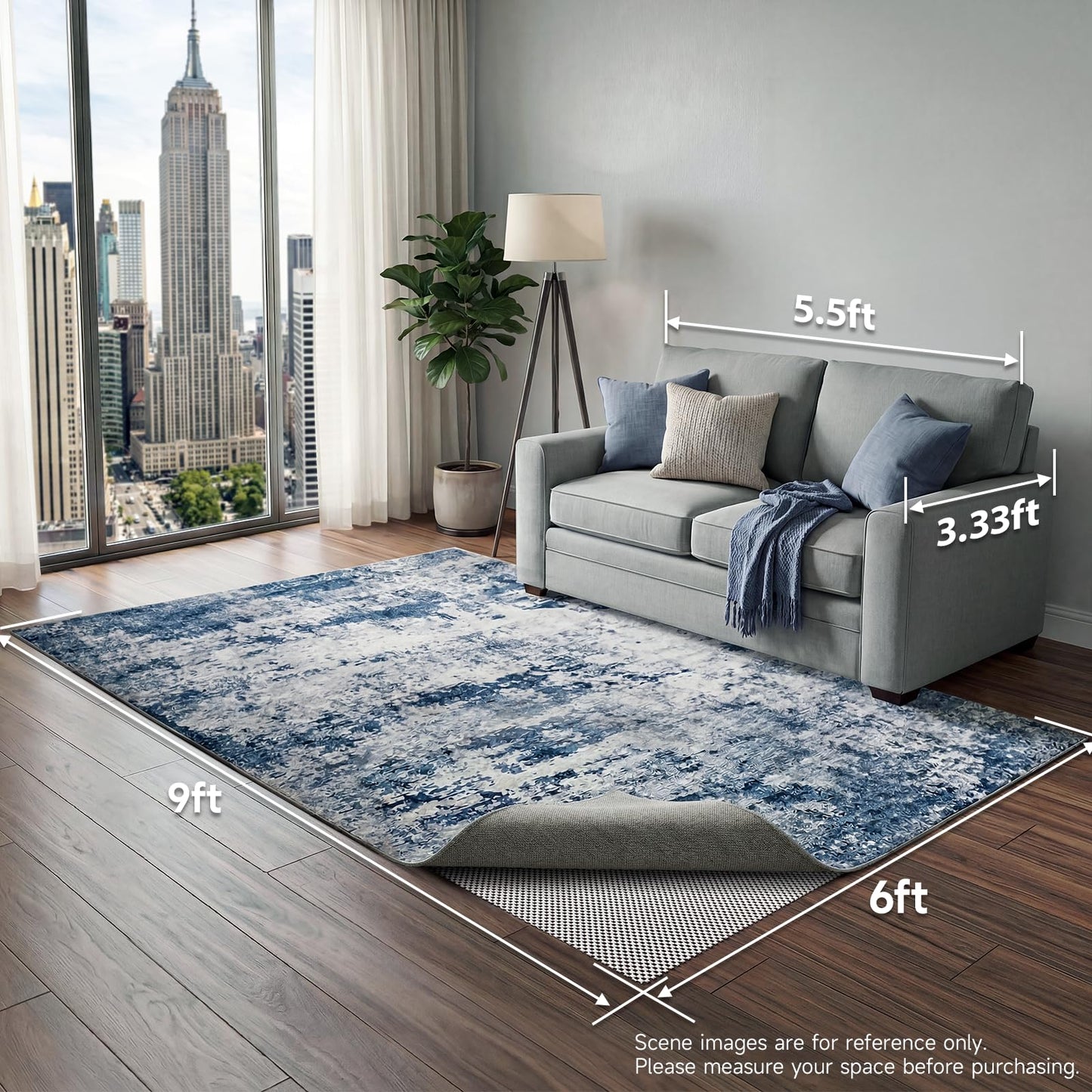 Veken 6x9 Ft Rug Pad Gripper for Hardwood Floors, Non Slip Rug Pads for Area Rugs, Thick Rug Grippers for Tile Floors, Under Carpet Anti Skid Mat, Keep Your Rugs Safe and in Place