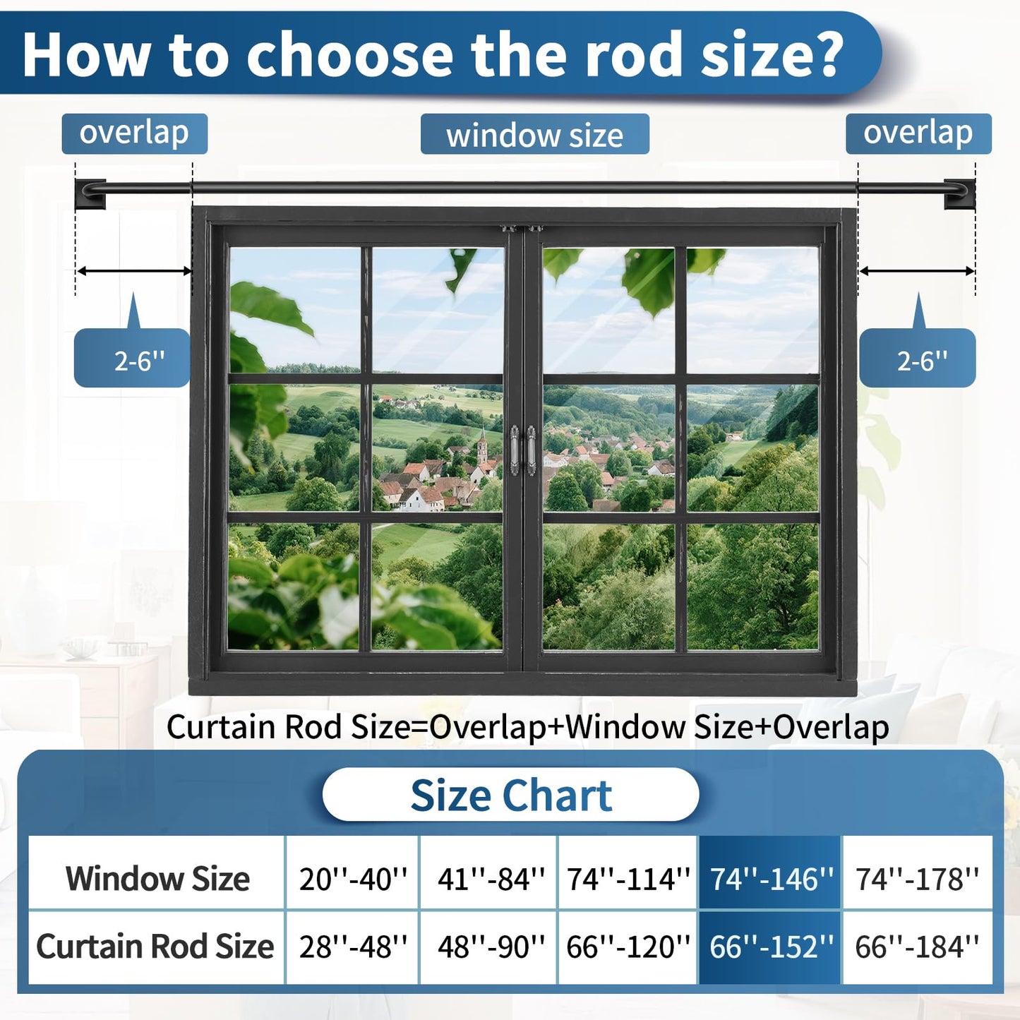 Black Curtain Rods for Windows 66-120Inch(5.5-10ft) Heavy Duty French Return Rod, Wrap Around Blackout Curtain Rods, Long Adjustable Room Darkening Drapery Rod for Bedroom, Living Room Outdoor Patio