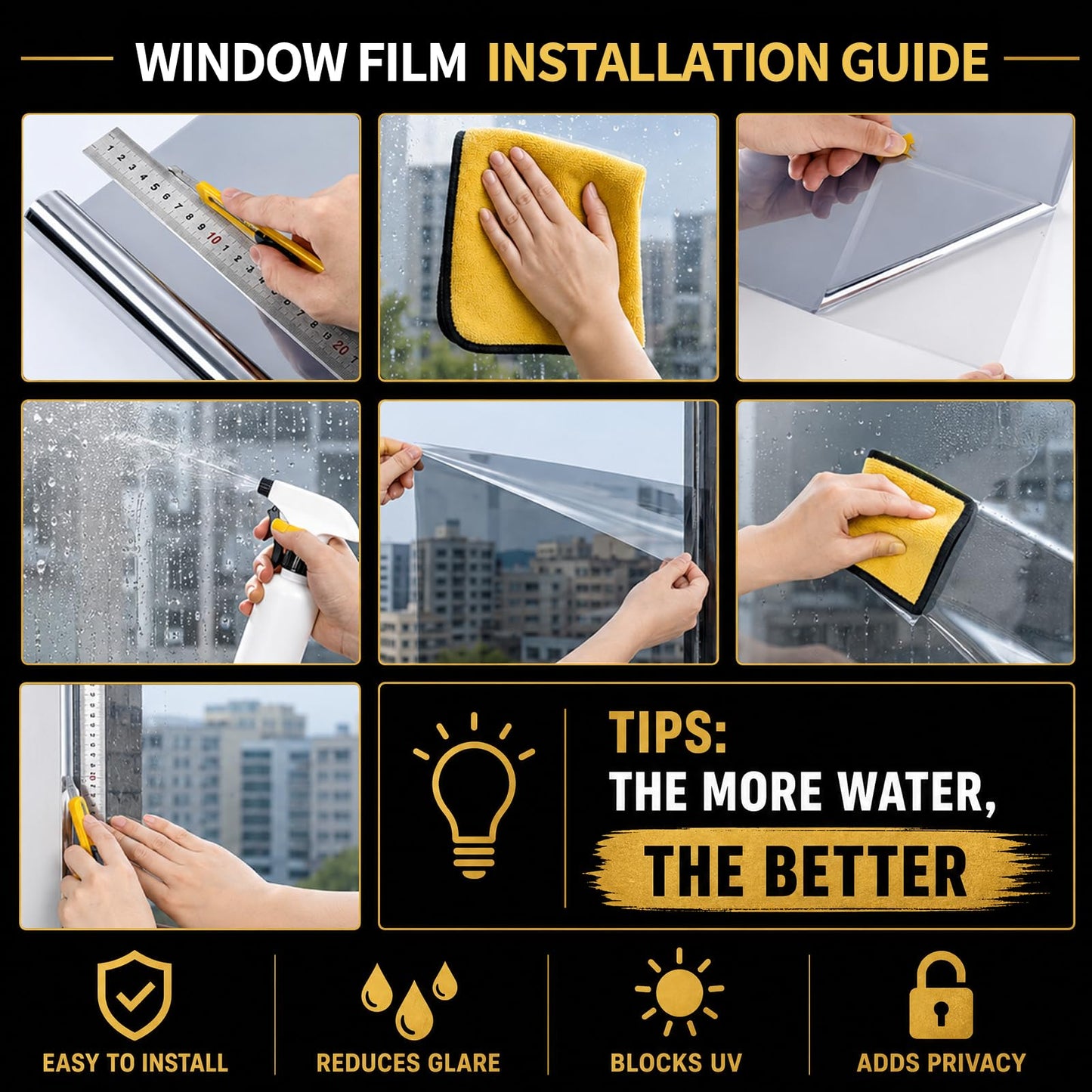 FILMGOO One Way Window Privacy Film - Window Tint for Home Daytime Privacy Mirror Film, Heat Blocking Reflective Glass Covering for Sun UV Control Black Silver 29.5 Inch x 13.1 Feet