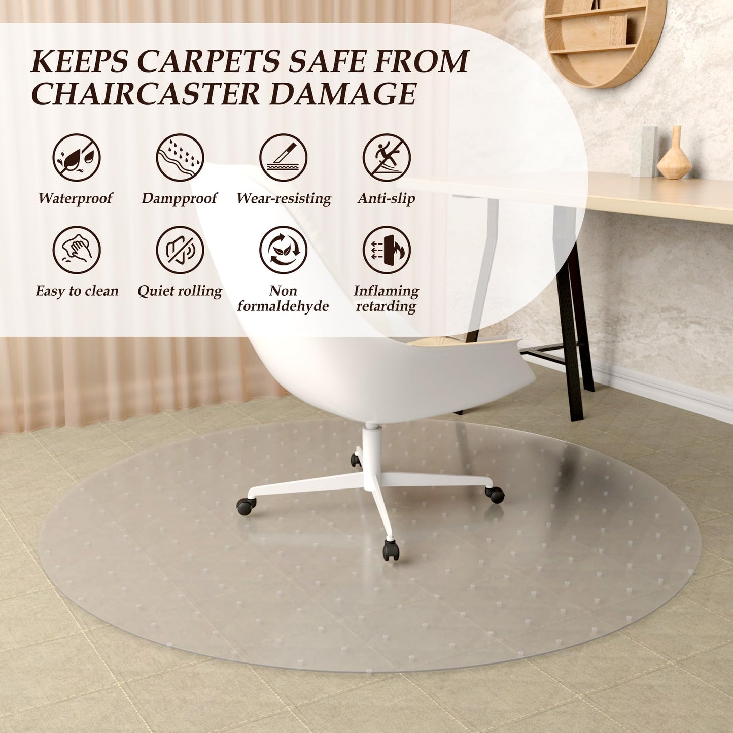 Quapkatt Non-Slip Office Chair Mat for Carpet, 35 x35Inches Clear Plastic Desk Mat for Rolling Chairs, Waterproof and Oil-Resistant, Anti-Fatigue Mat for Standing Desk