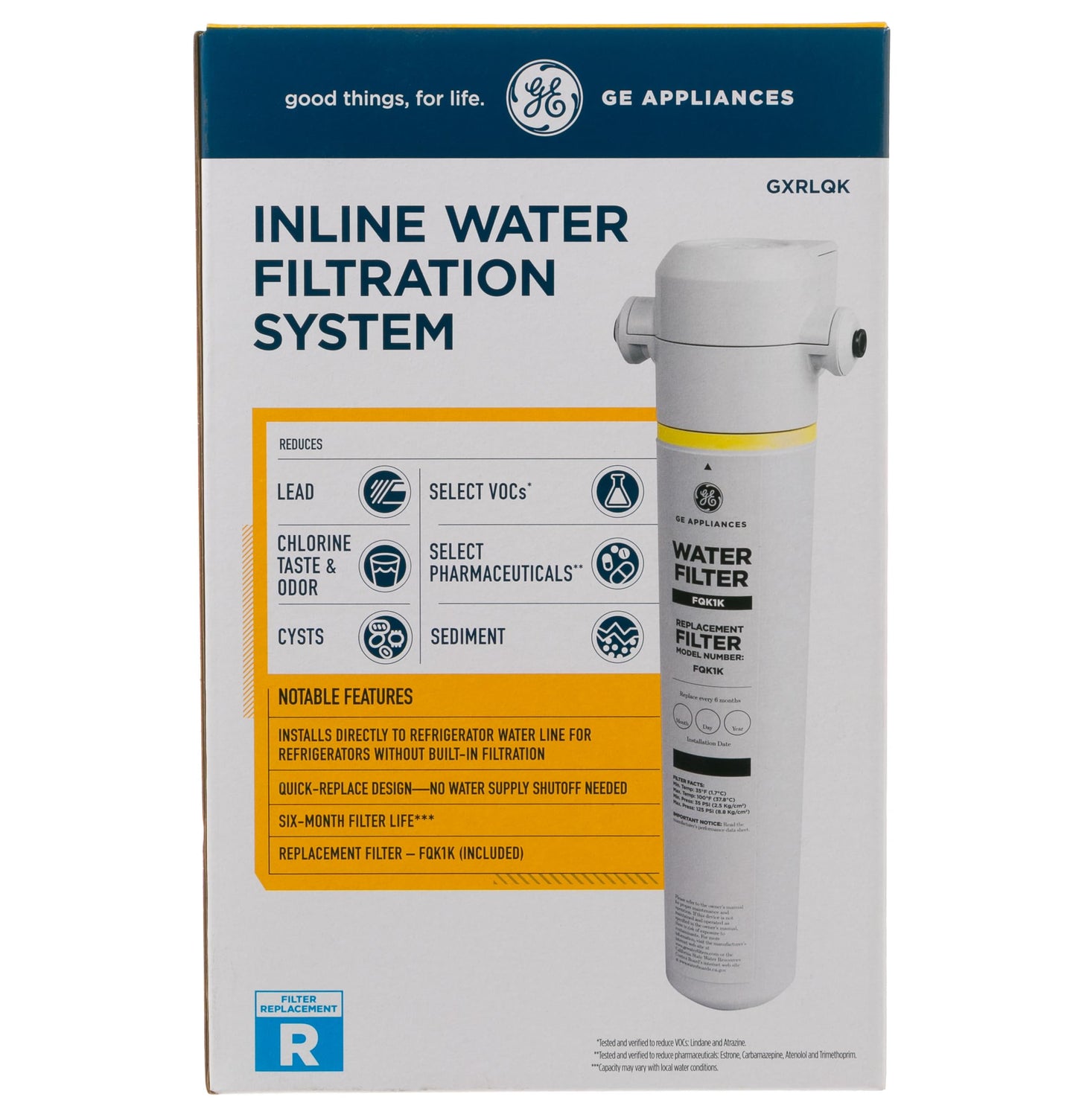GE Icemaker & Refrigerator System, Exterior Connection, Ice for Beverages, Reduce Chlorine Taste & Odor for Better Water, Replace Every 6 Months, GXRLQK